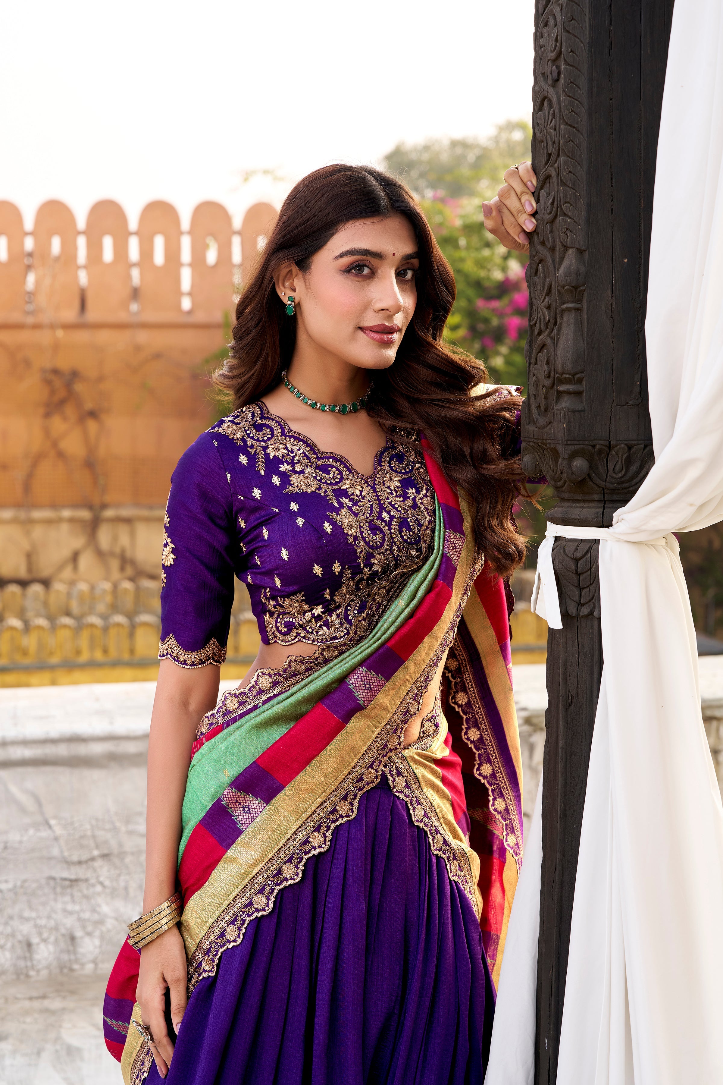 Mandodari purple Vichitra silk lehenga choli with embroidery work