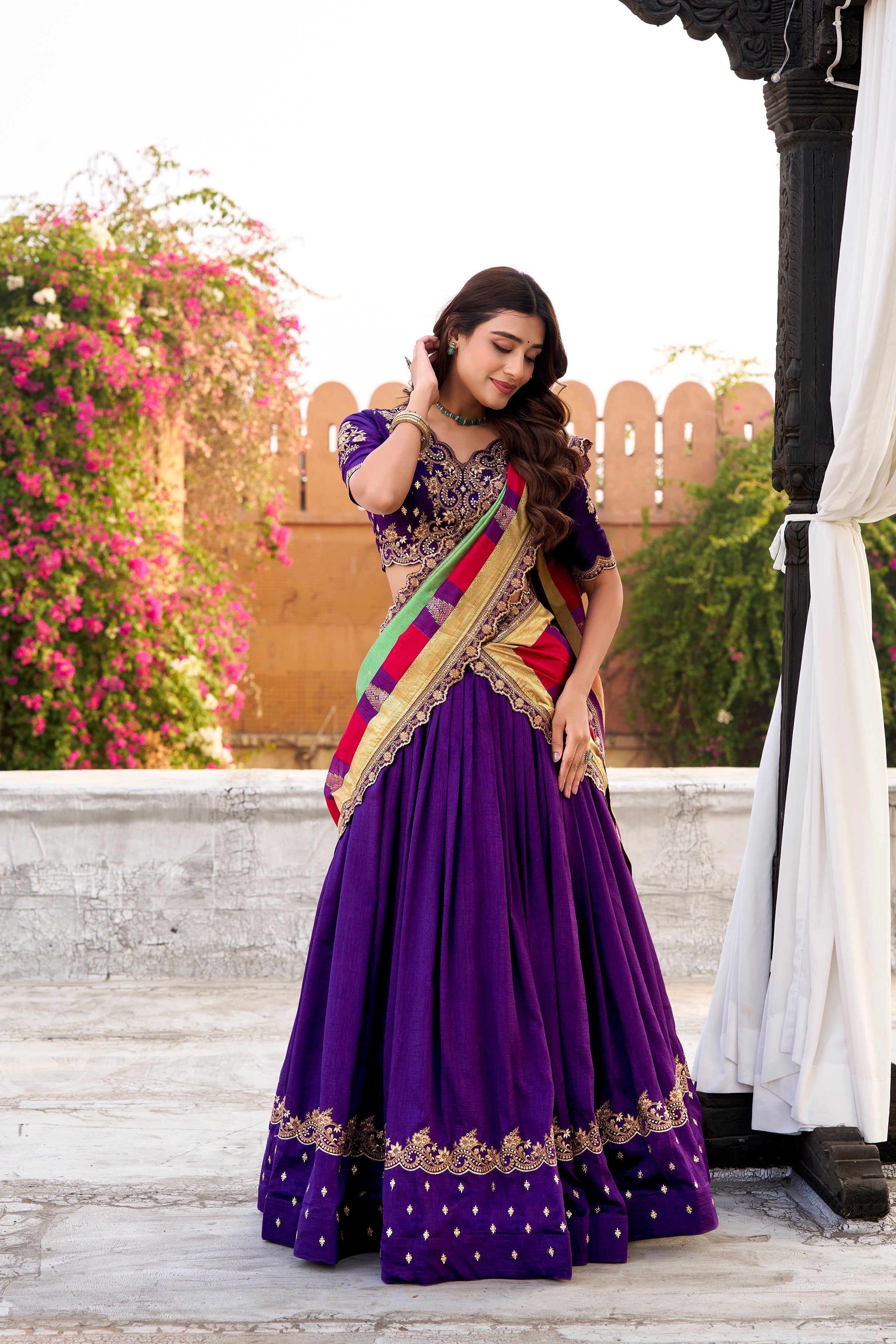 Mandodari purple Vichitra silk lehenga choli with embroidery work