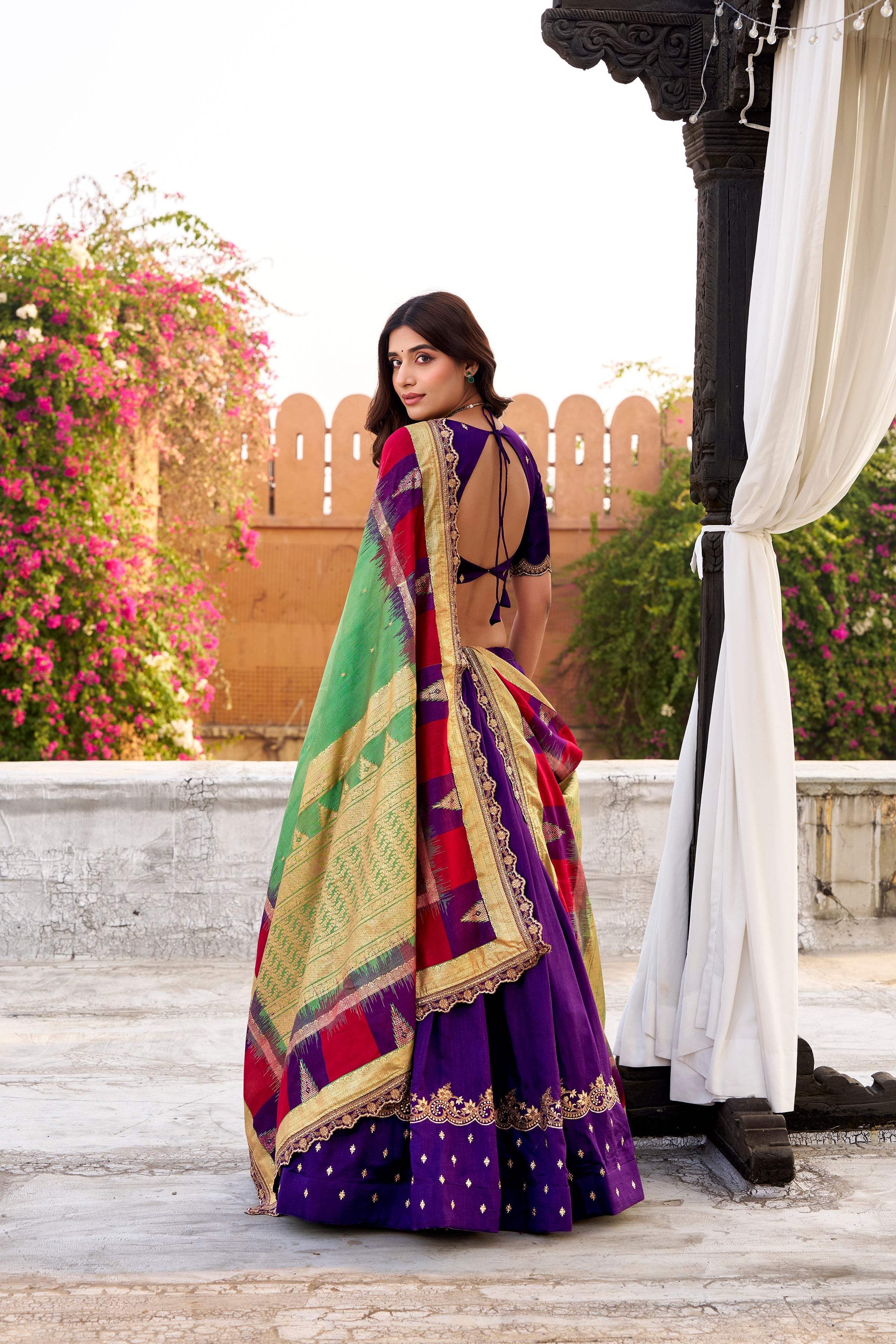 Mandodari purple Vichitra silk lehenga choli with embroidery work