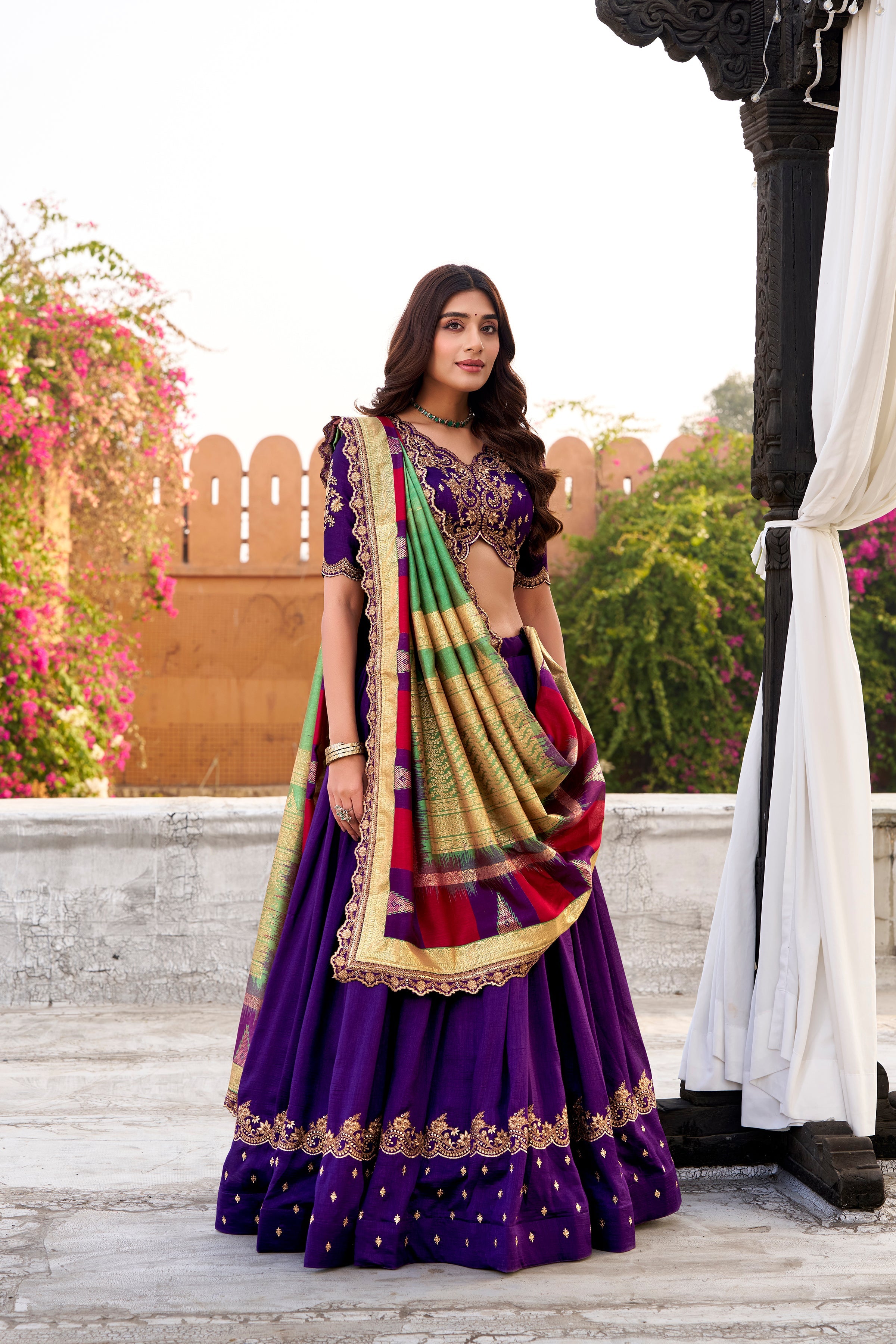 Mandodari purple Vichitra silk lehenga choli with embroidery work