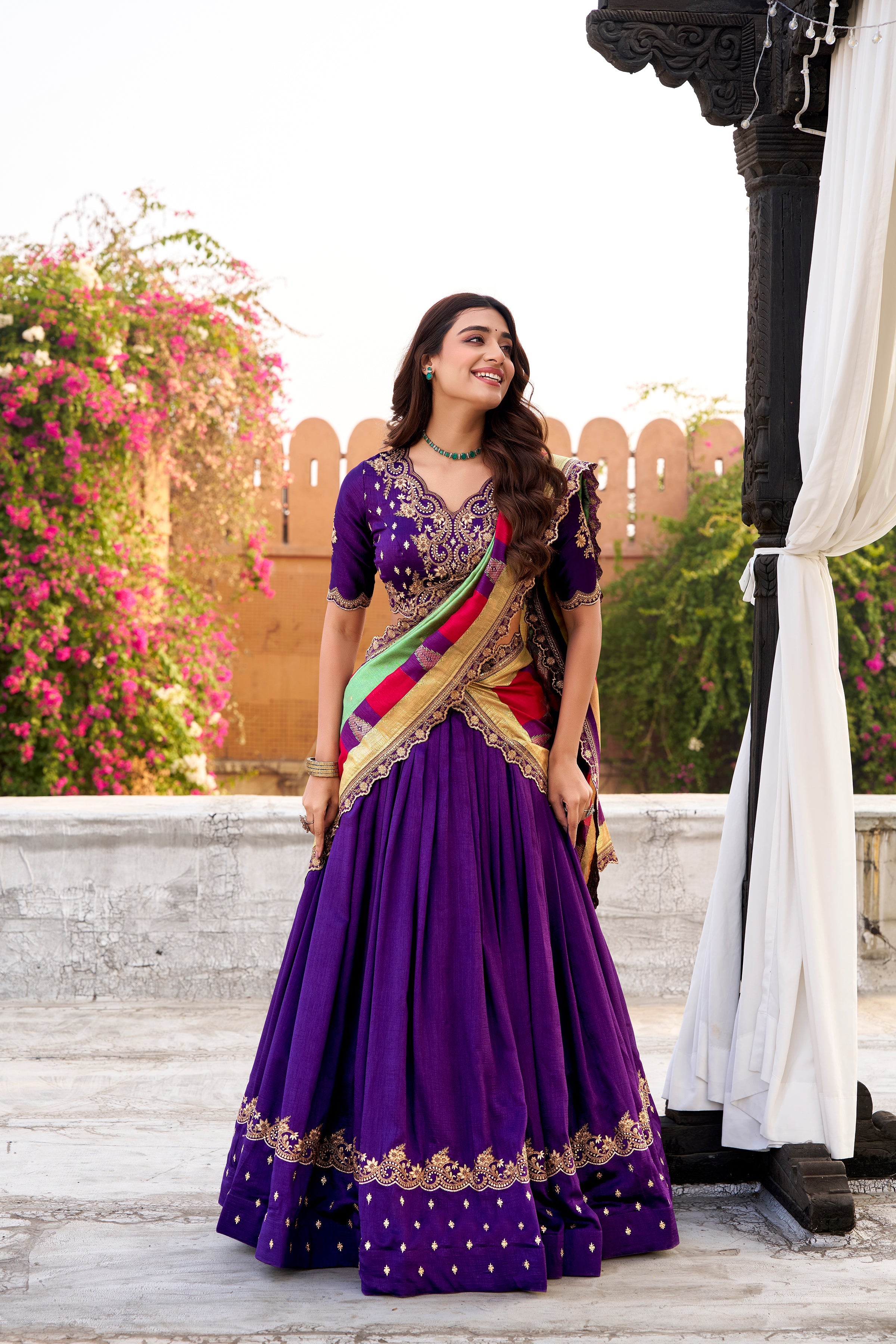 Mandodari purple Vichitra silk lehenga choli with embroidery work