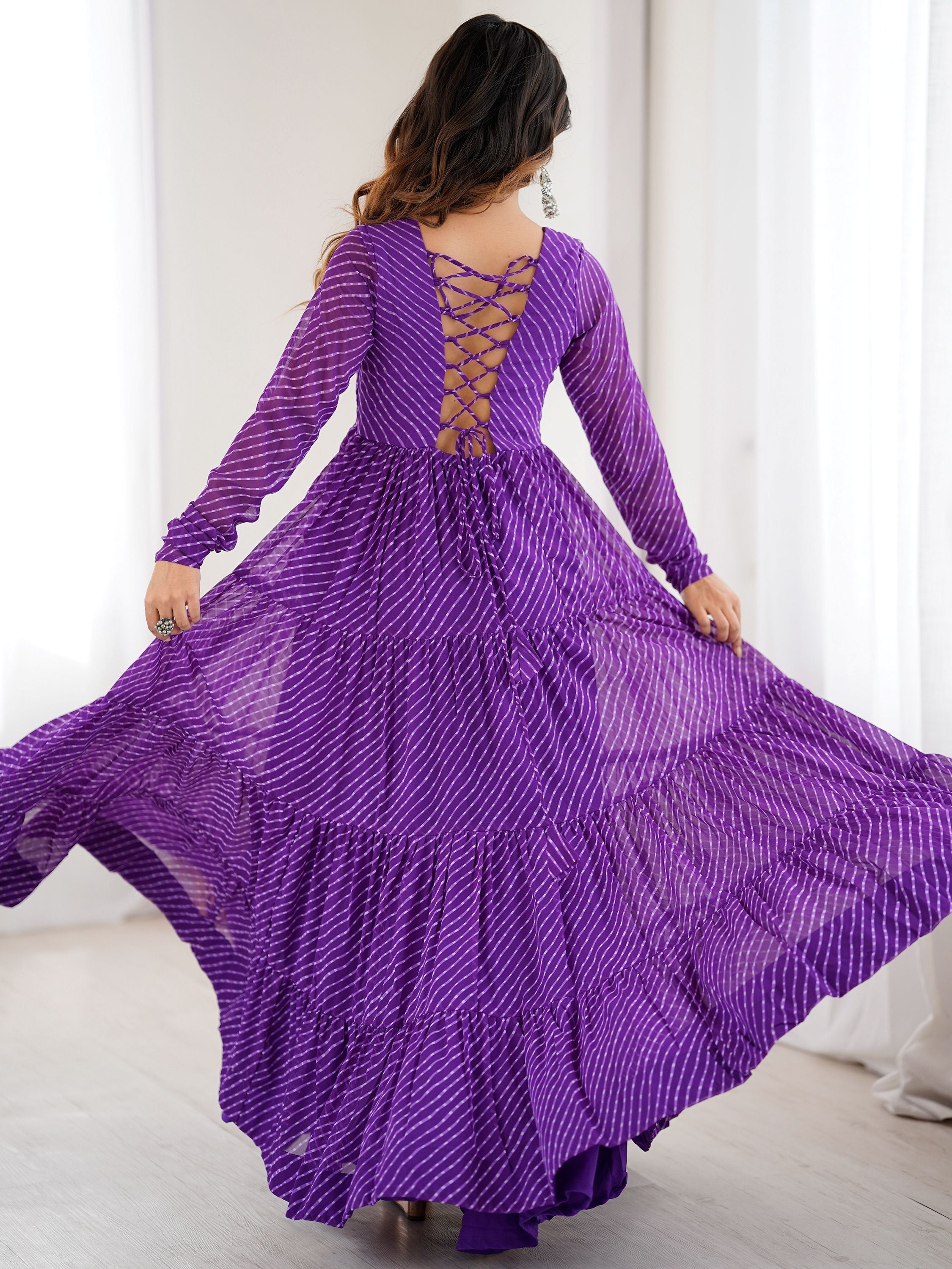 Manvitha purple georgette Leheriya printed Navratri gown