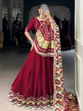 Maroon georgette silk lace work lehenga choli with dupatta