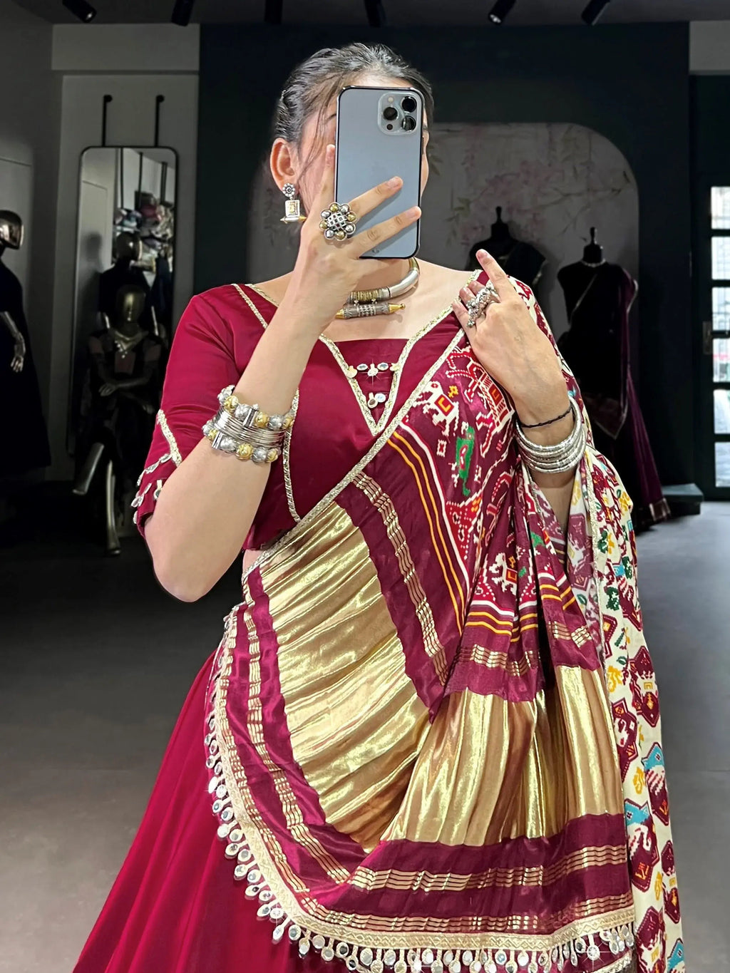 Maroon georgette silk lace work lehenga choli with dupatta