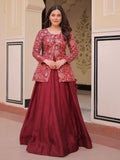 Maroon vichitra silk kali pattern lehenga with jacquard jacket
