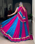 Mauve pink Tasar silk Bandhej print lehenga with lace blouse and dupatta