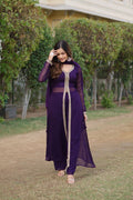 Mahamaya purple georgette middle slit kurti set