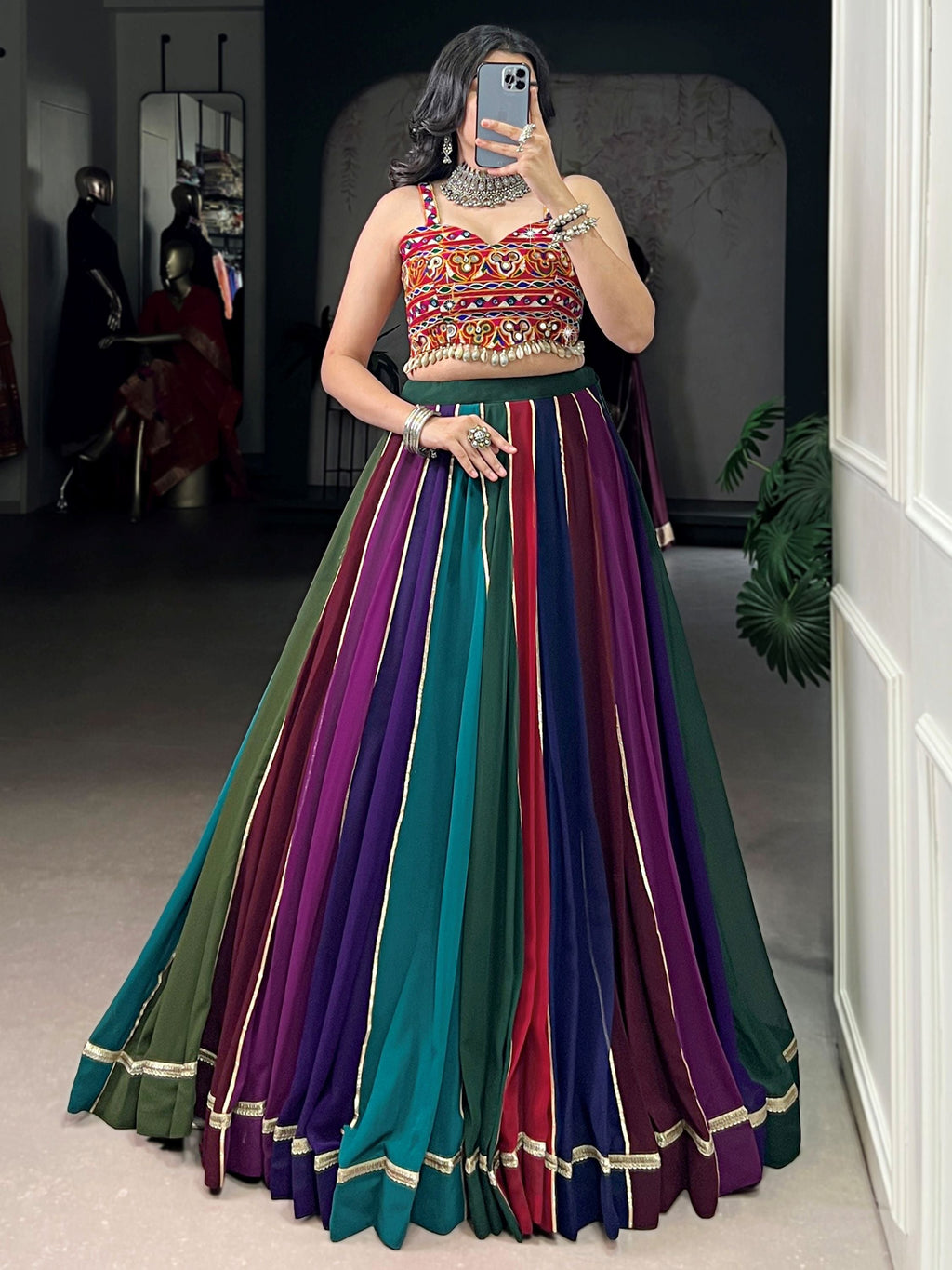 Multicolour georgette Gamthi work festive lehenga choli