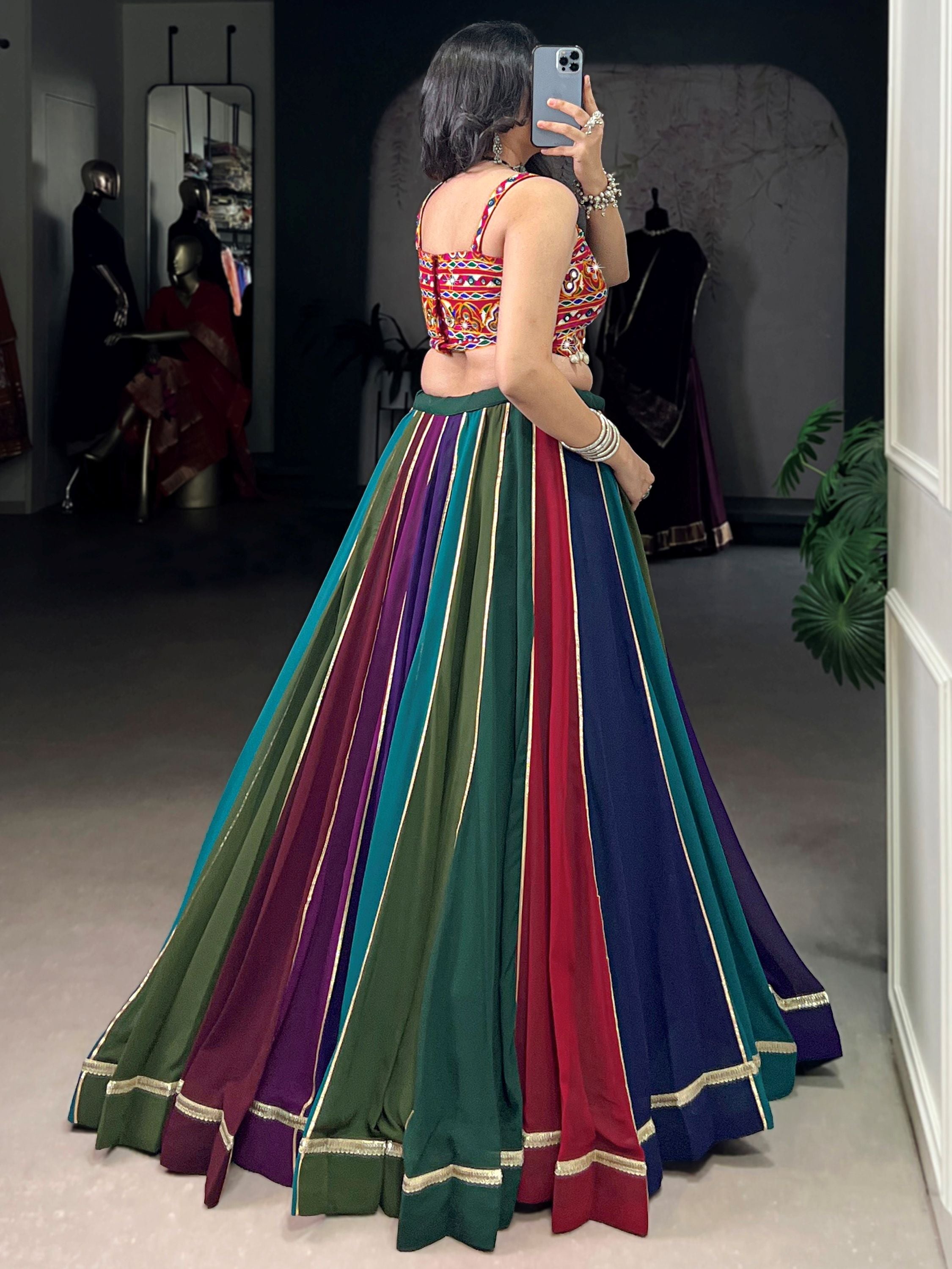 Multicolour georgette Gamthi work festive lehenga choli