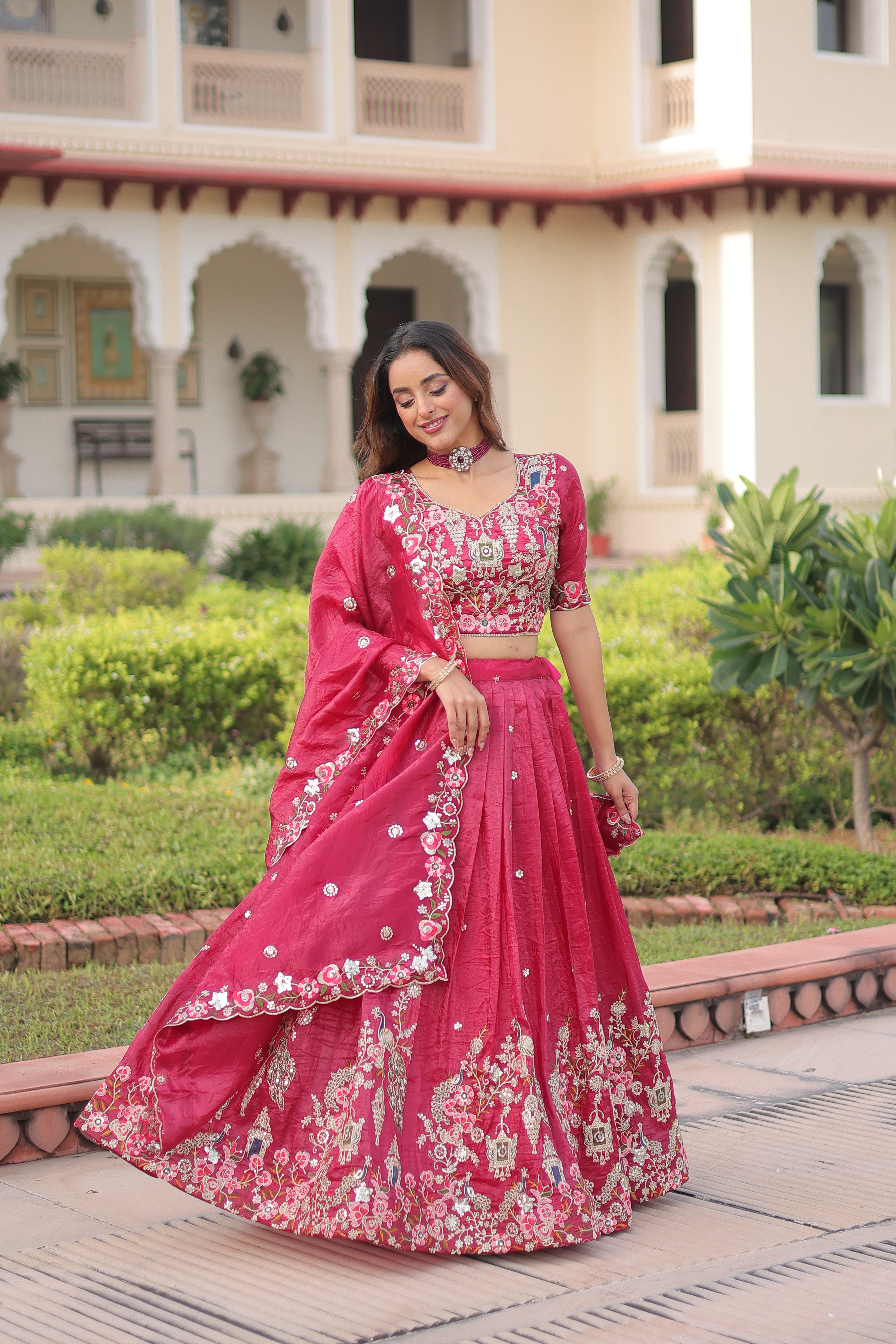 Navisha pink gold crush lehenga choli with sequins zari embroidery work