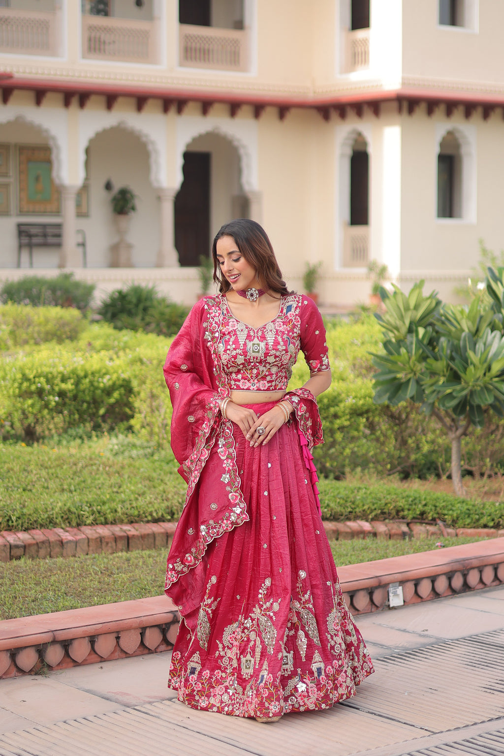 Navisha pink gold crush lehenga choli with sequins zari embroidery work