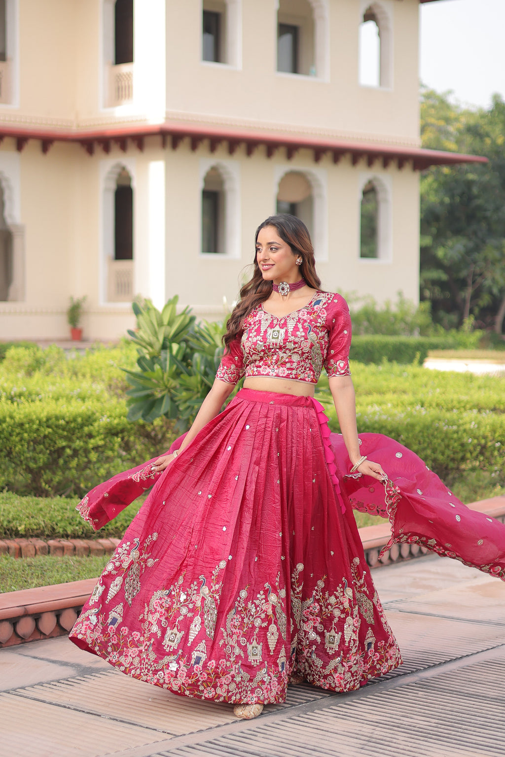 Navisha pink gold crush lehenga choli with sequins zari embroidery work