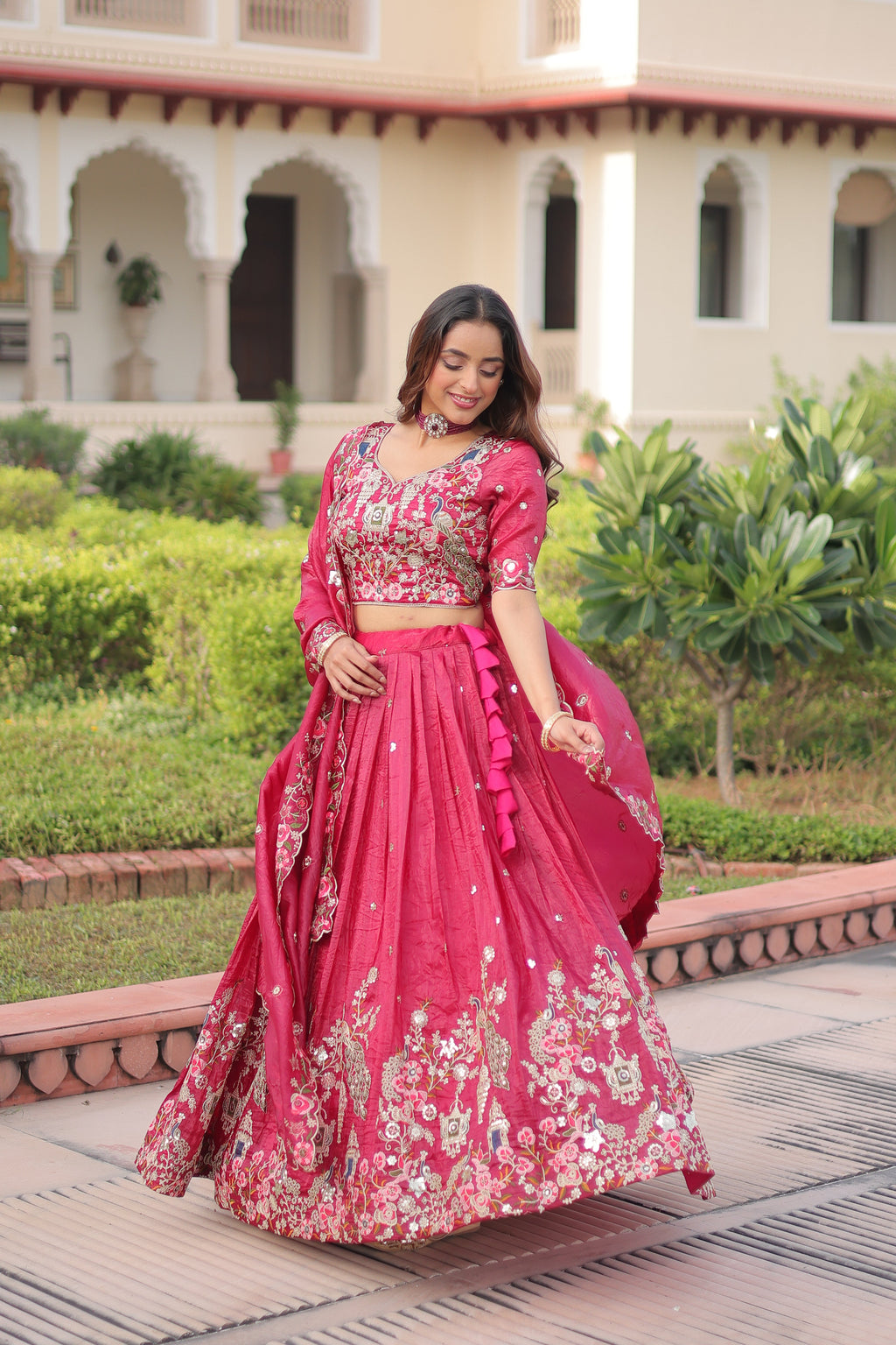 Navisha pink gold crush lehenga choli with sequins zari embroidery work