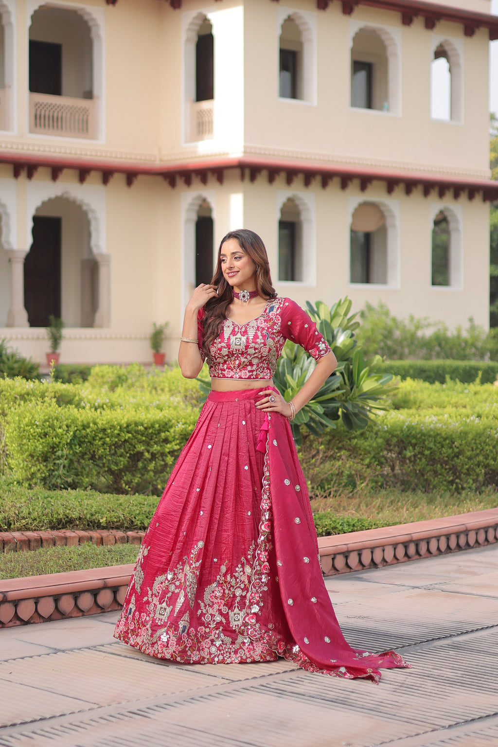Navisha pink gold crush lehenga choli with sequins zari embroidery work