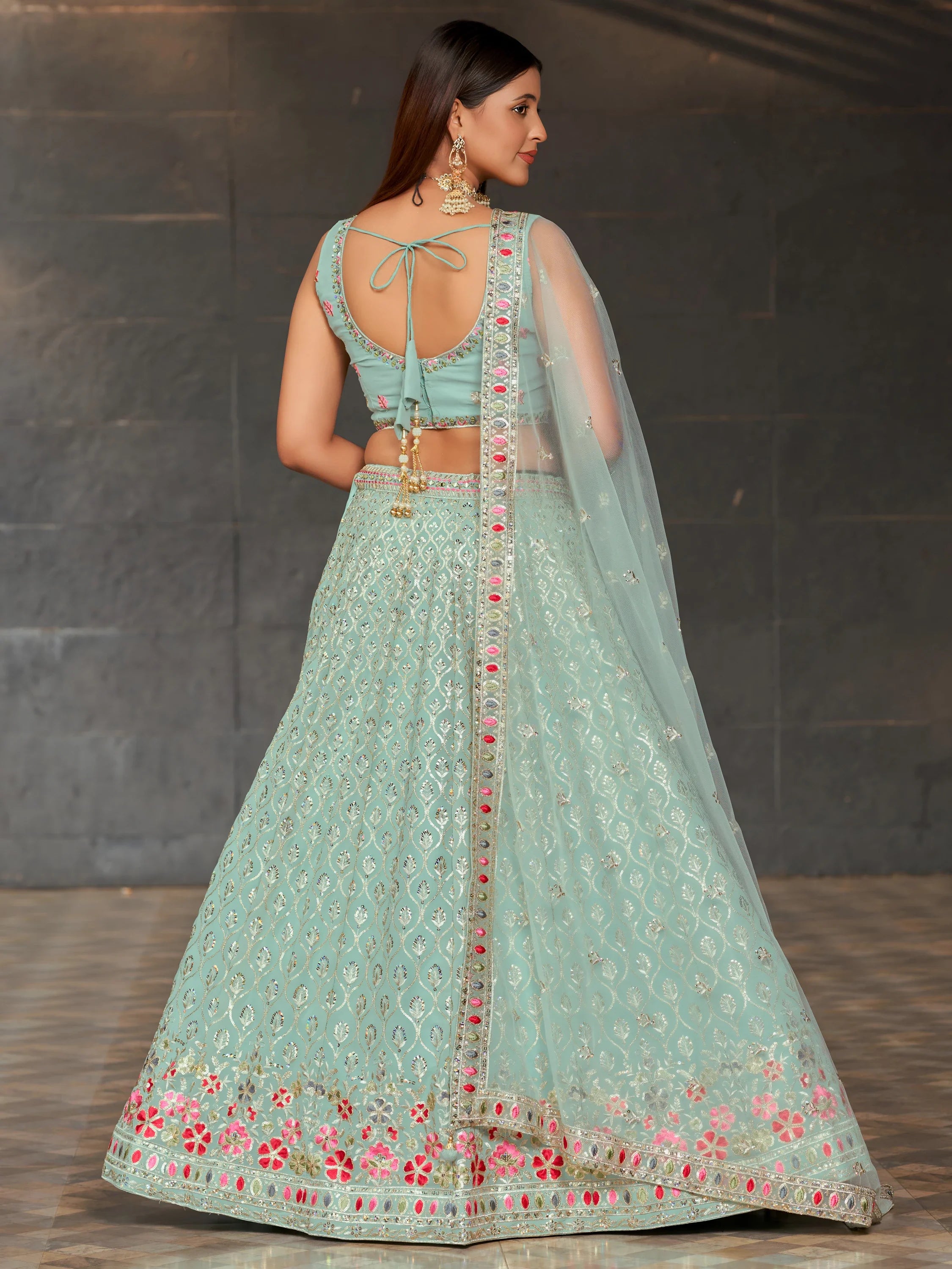 Navya sky blue floral embroidered lehenga choli with dupatta