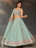 Navya sky blue floral embroidered lehenga choli with dupatta