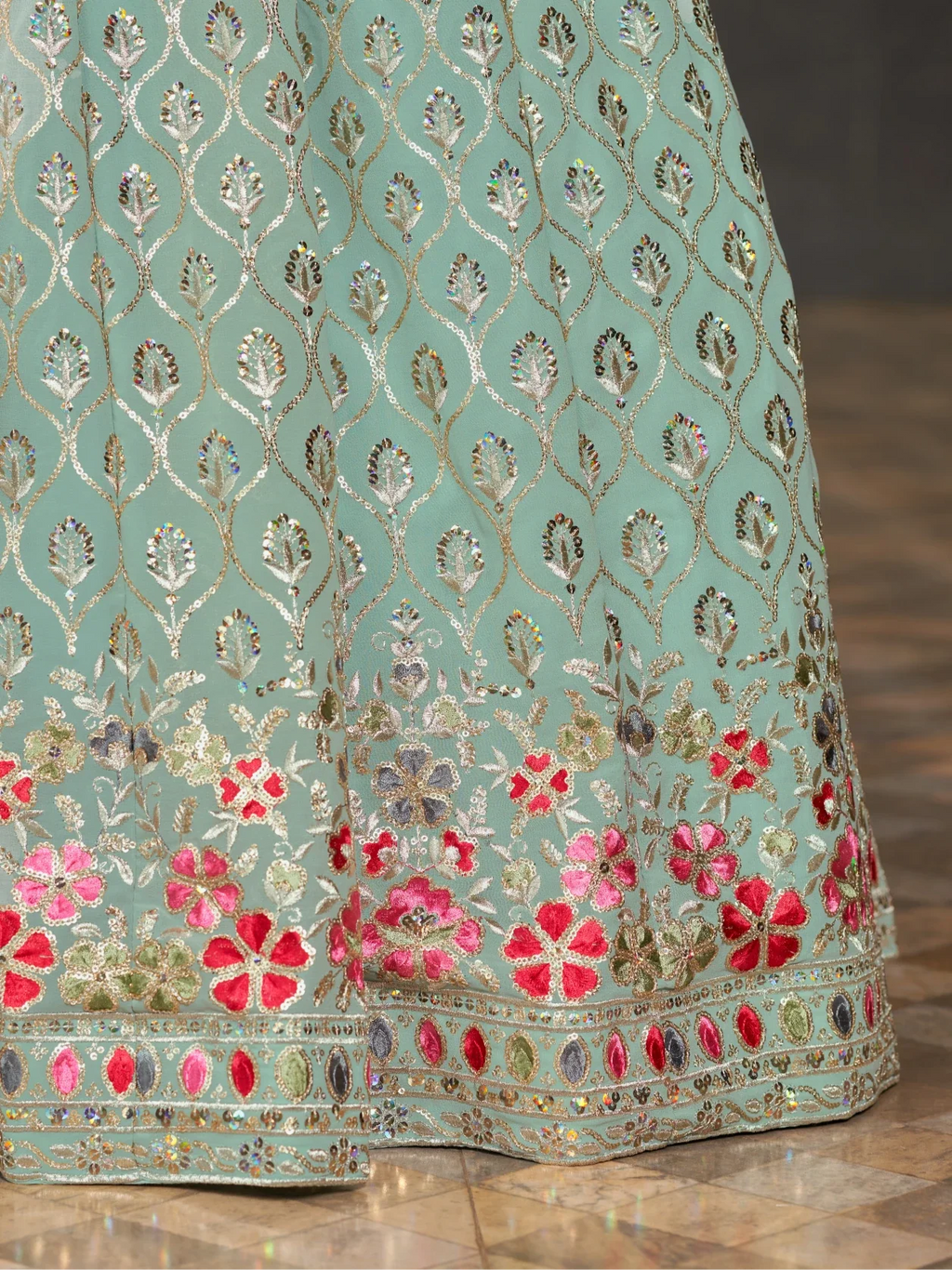 Navya sky blue floral embroidered lehenga choli with dupatta