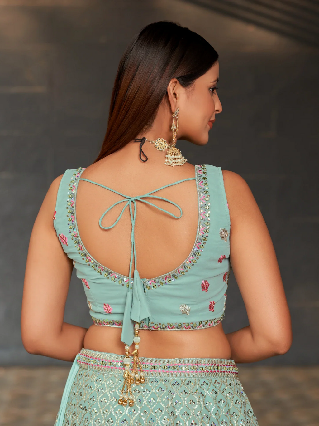 Navya sky blue floral embroidered lehenga choli with dupatta
