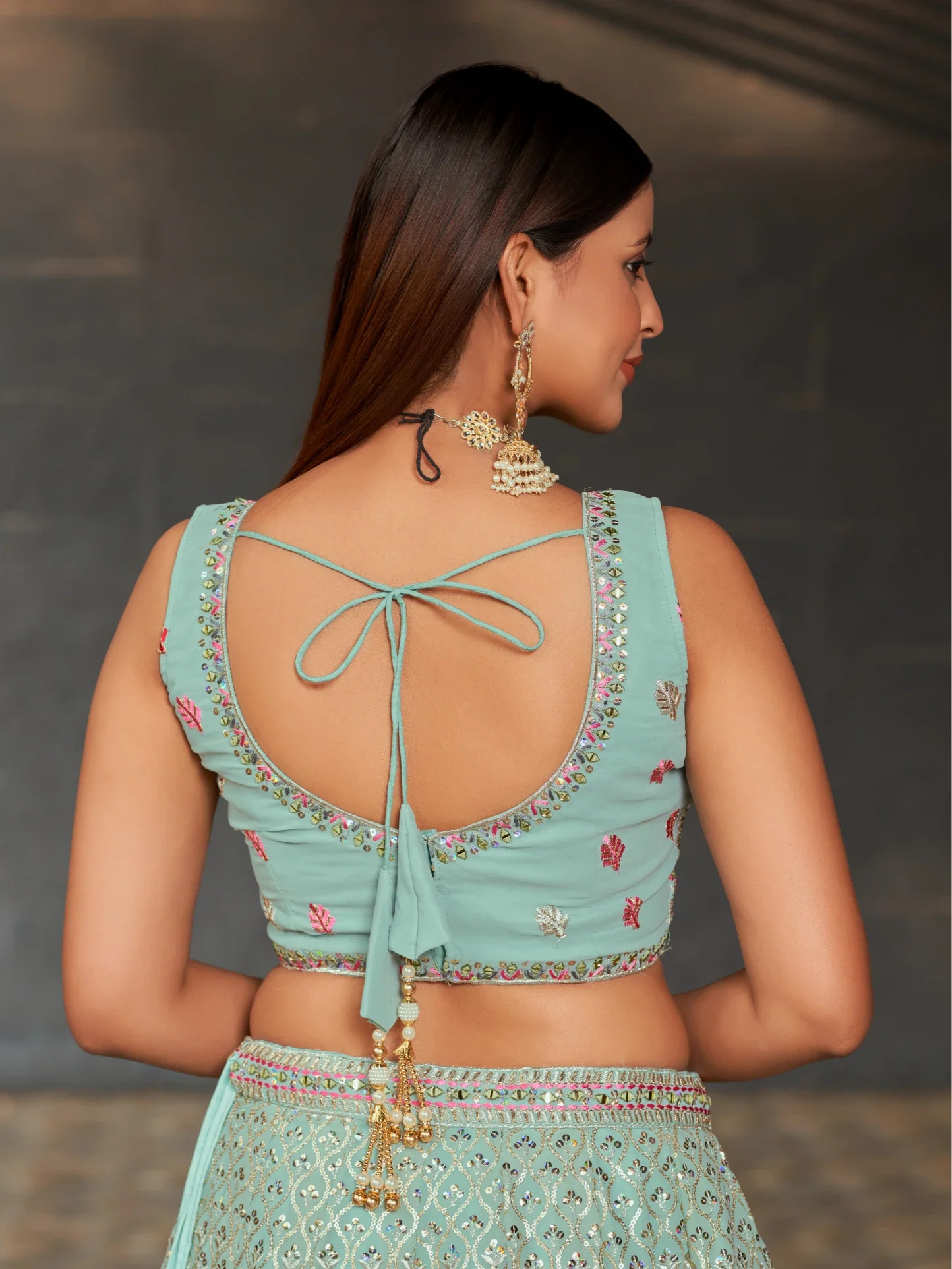 Navya sky blue floral embroidered lehenga choli with dupatta