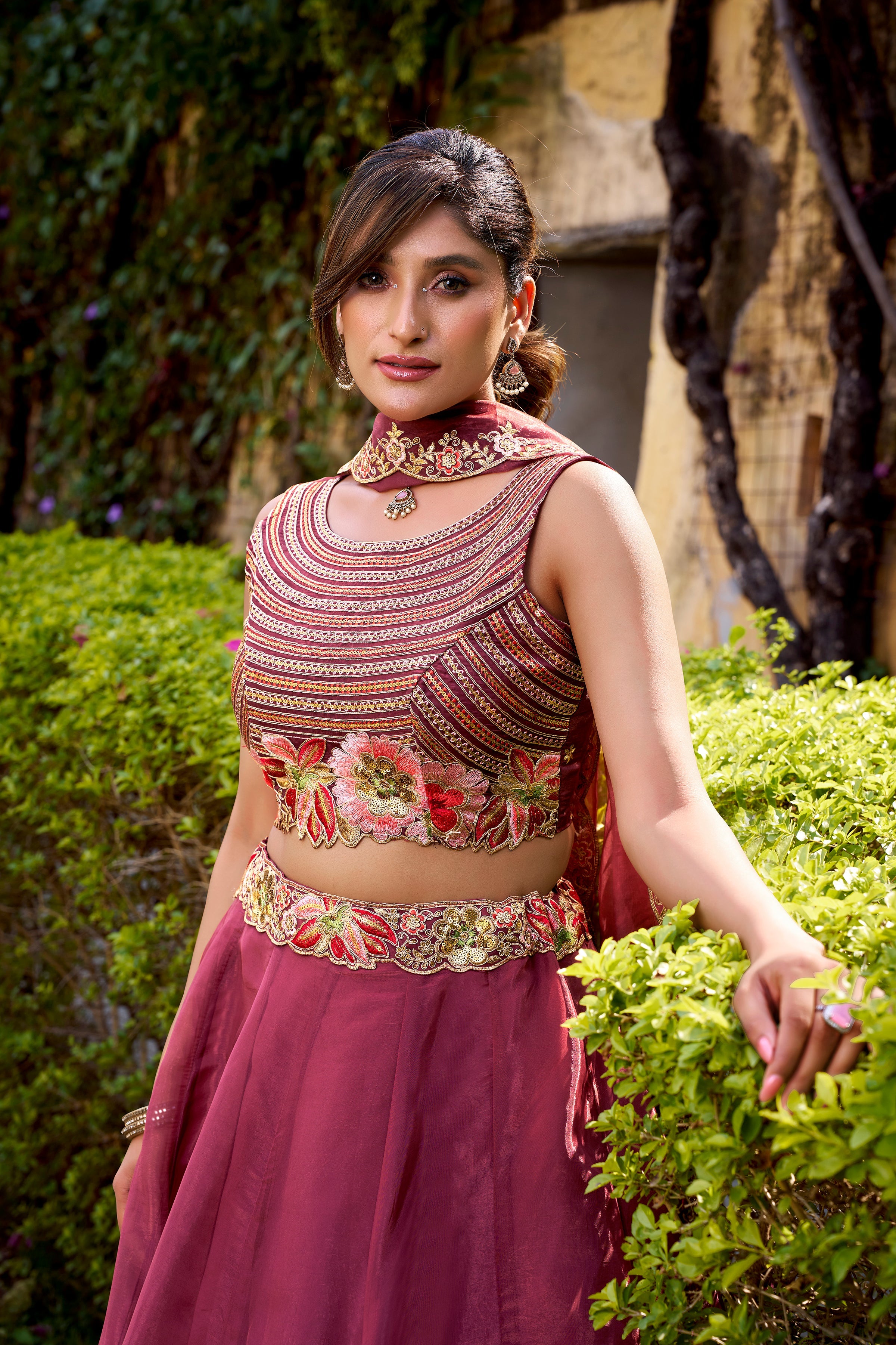 Nayana maroon Chanda silk lehenga choli with sequins thread embroidery work