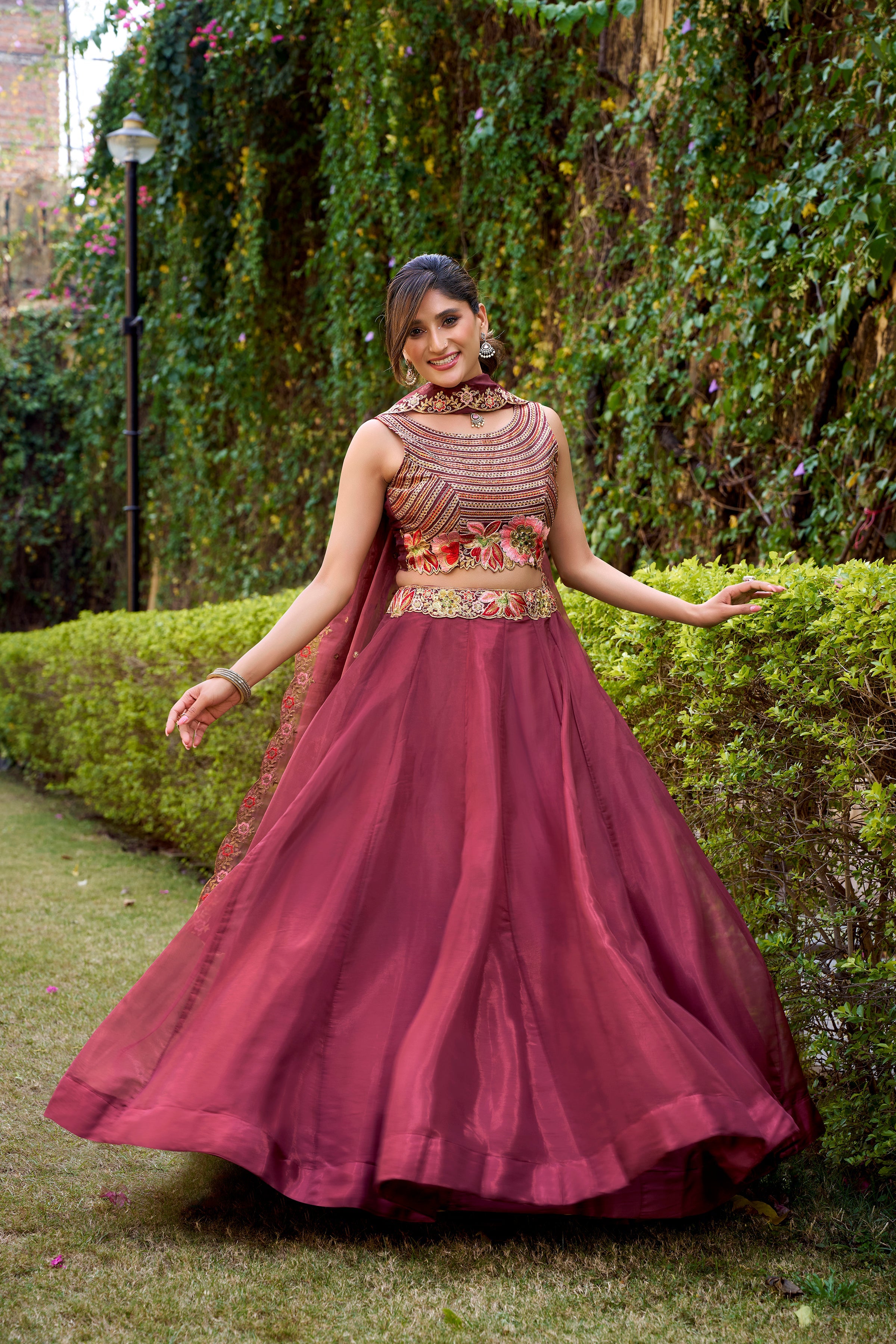 Nayana maroon Chanda silk lehenga choli with sequins thread embroidery work