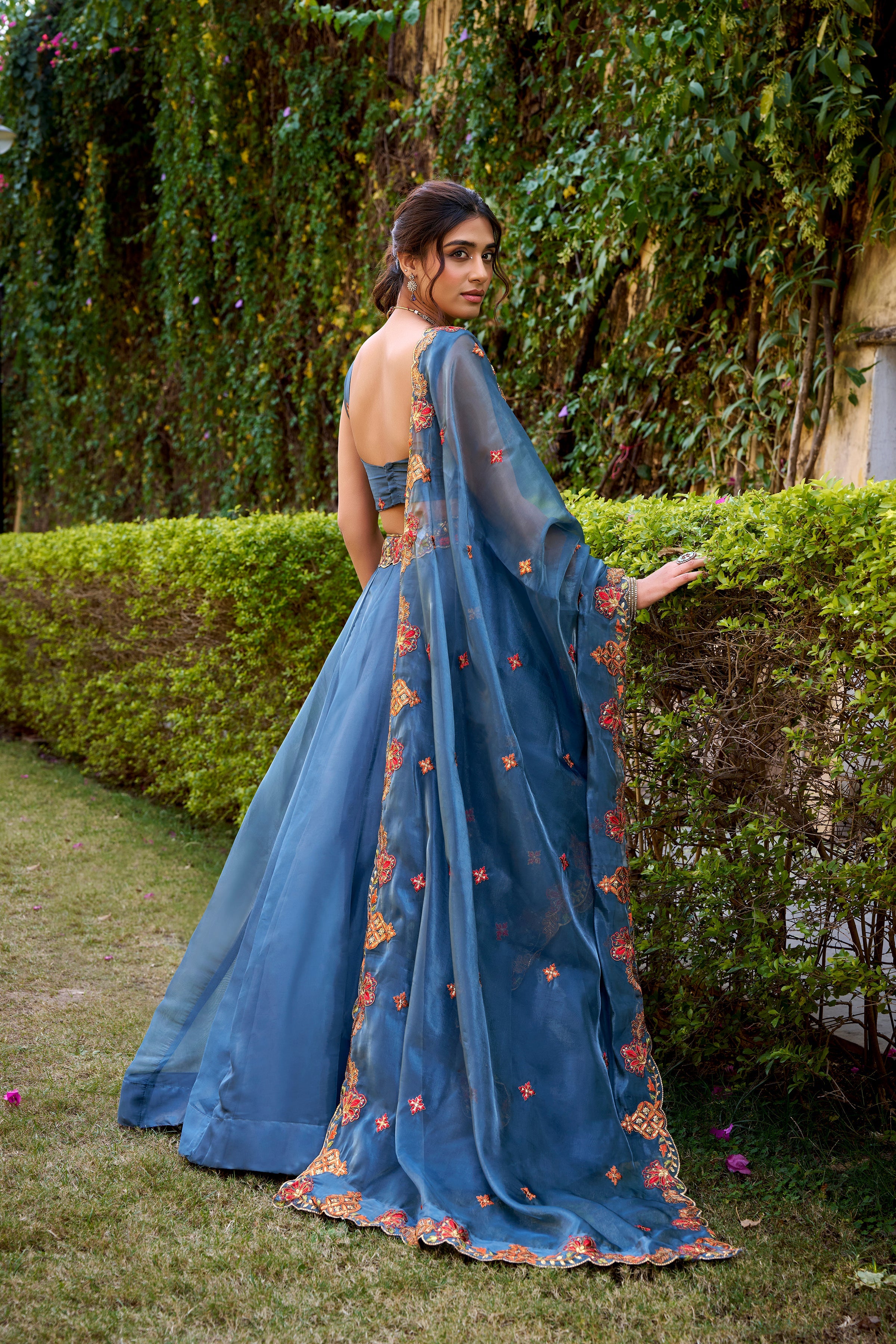 Nayana teal Chanda silk lehenga choli with sequins thread embroidery work