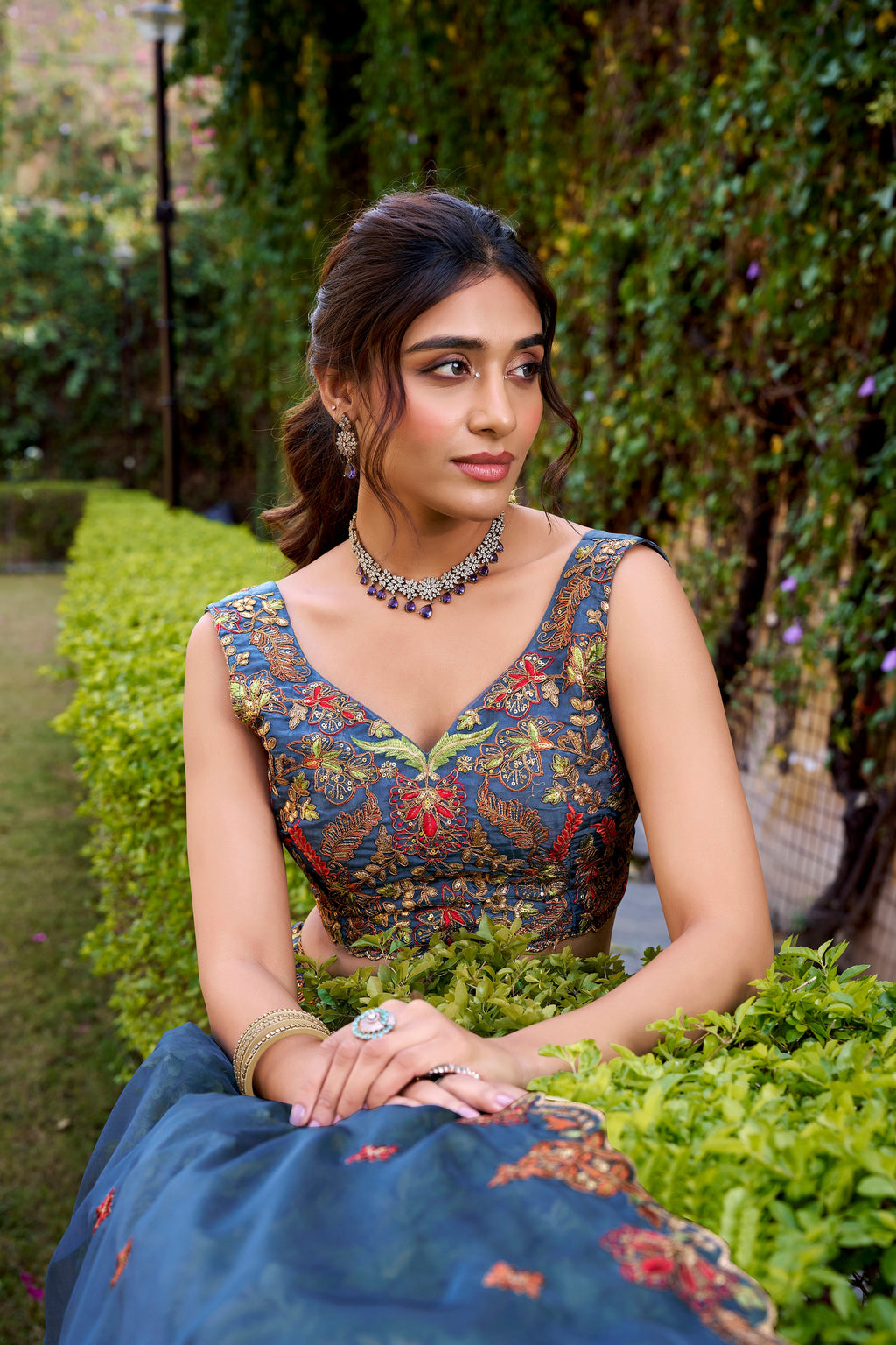 Nayana teal Chanda silk lehenga choli with sequins thread embroidery work