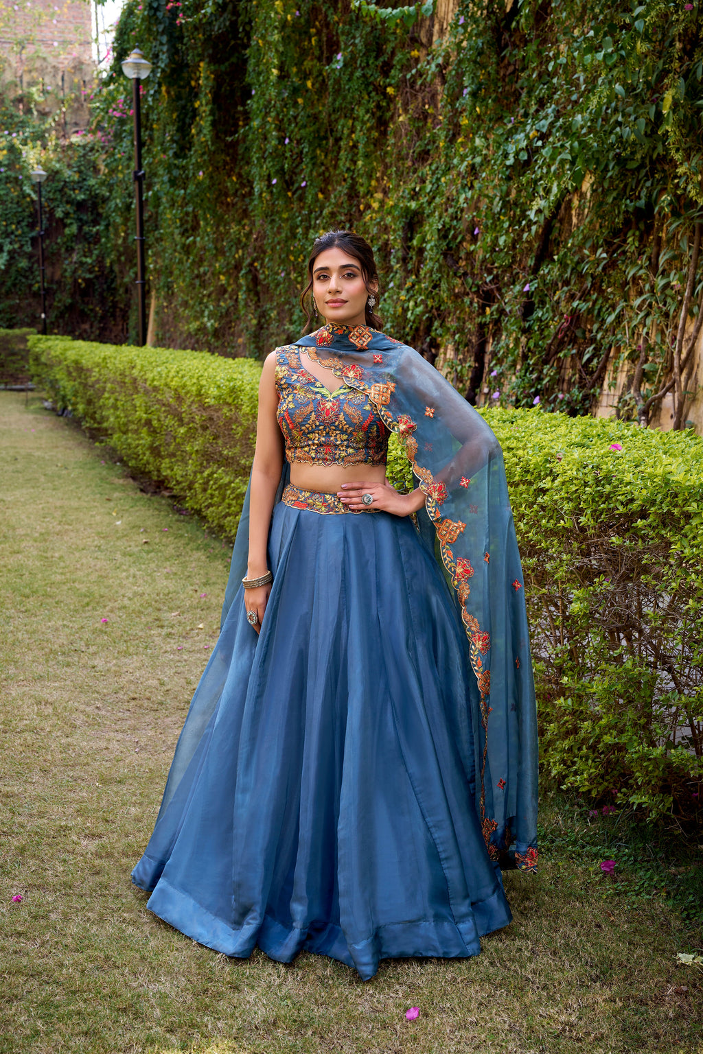 Nayana teal Chanda silk lehenga choli with sequins thread embroidery work