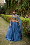 Nayana teal Chanda silk lehenga choli with sequins thread embroidery work