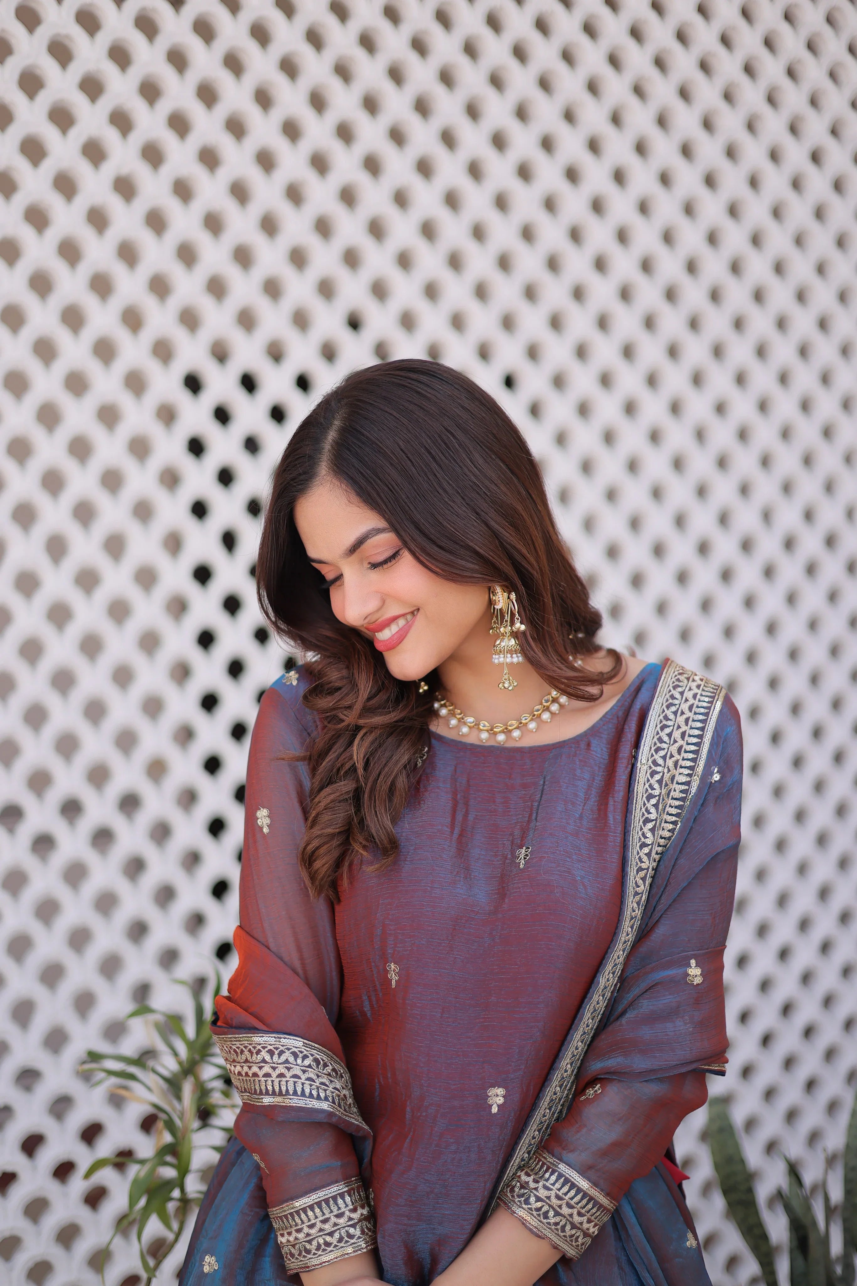 Nevria purple mauve Fendi chiffon lehenga choli with sequins embroidery