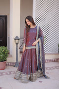 Nevria purple mauve Fendi chiffon lehenga choli with sequins embroidery