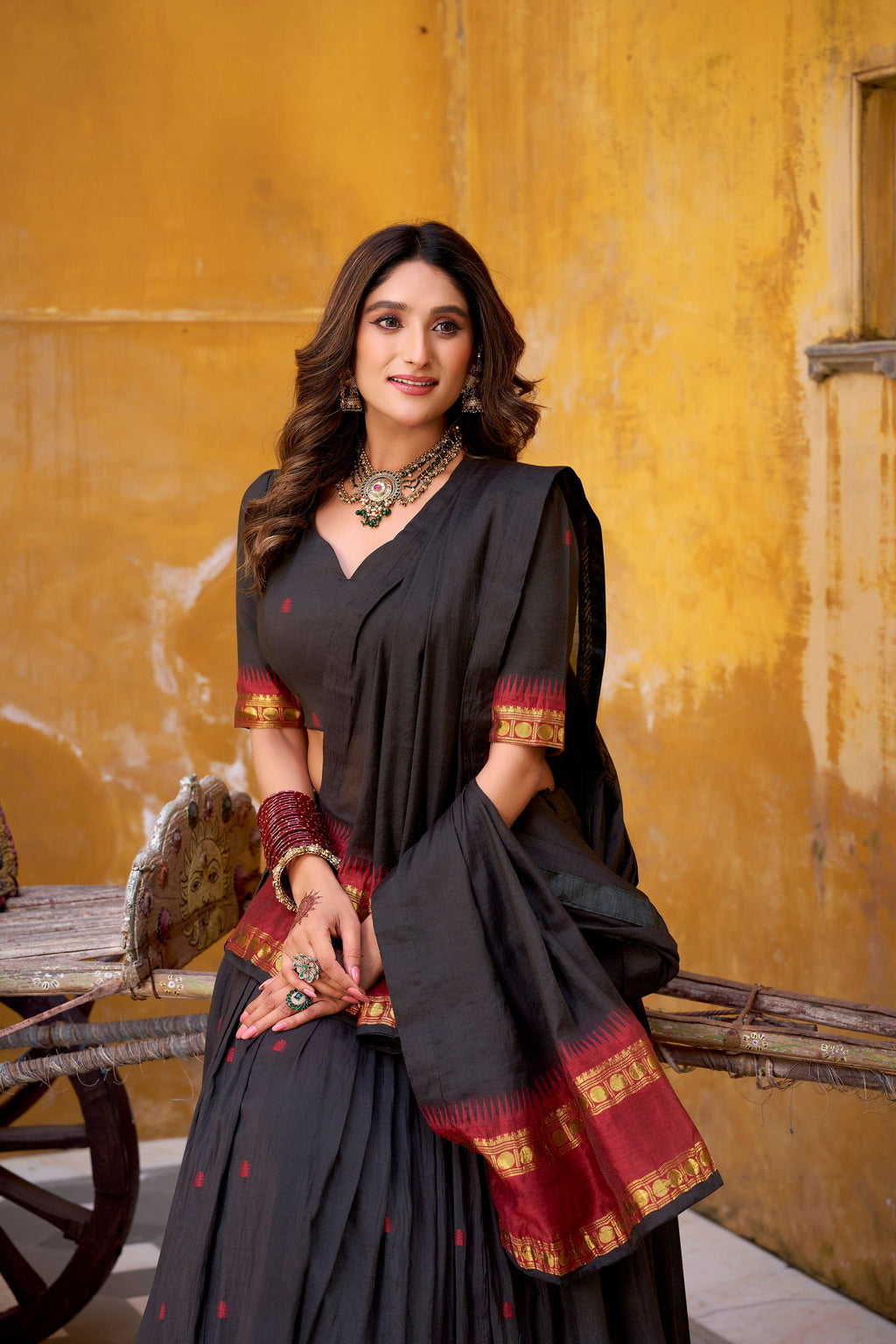 Nitriya black pure Chanderi zari weaving half saree lehenga choli