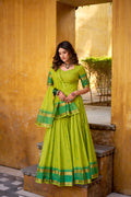 Nitriya green pure Chanderi zari weaving half saree lehenga choli