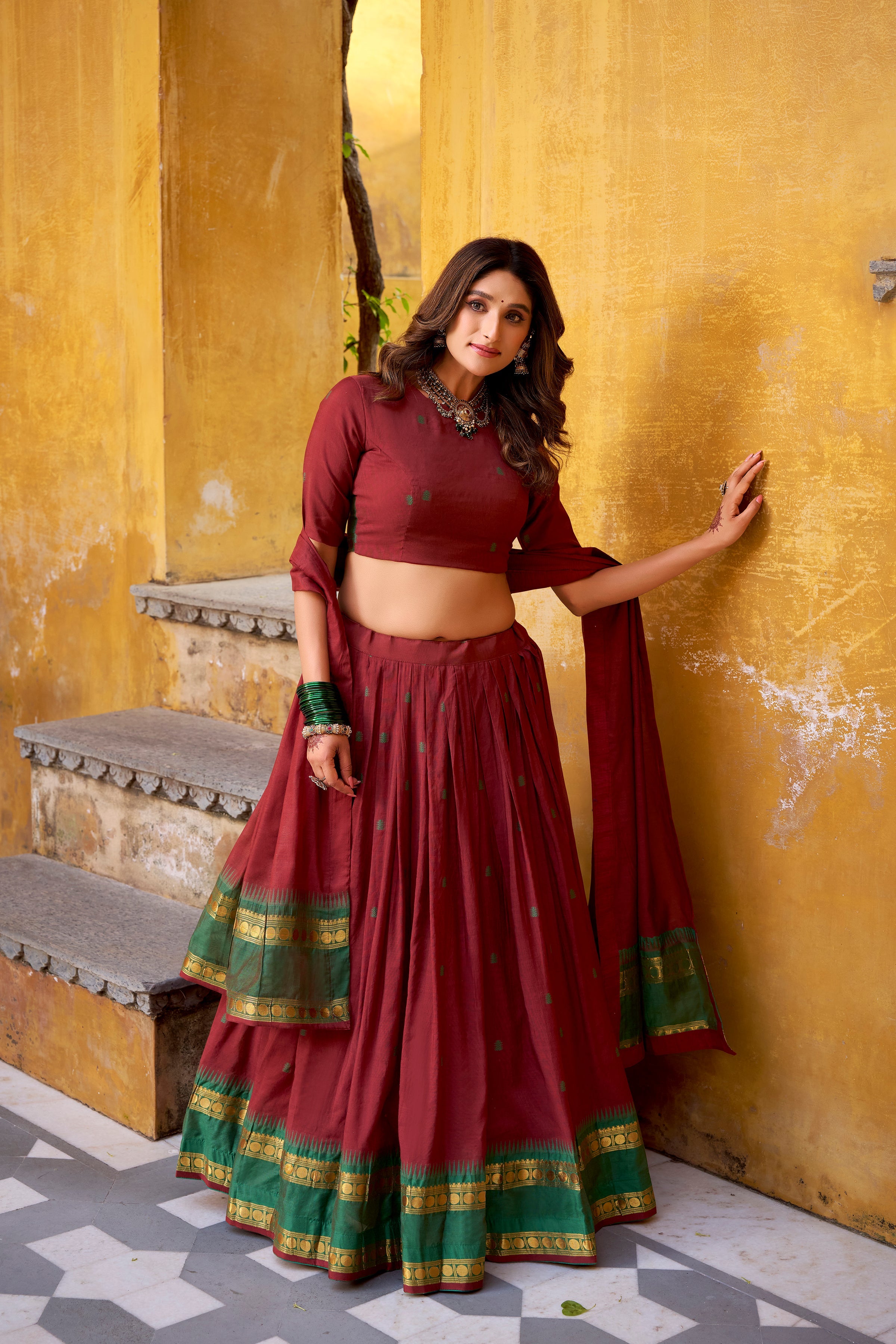 Nitriya teal pure Chanderi zari weaving half saree lehenga choli