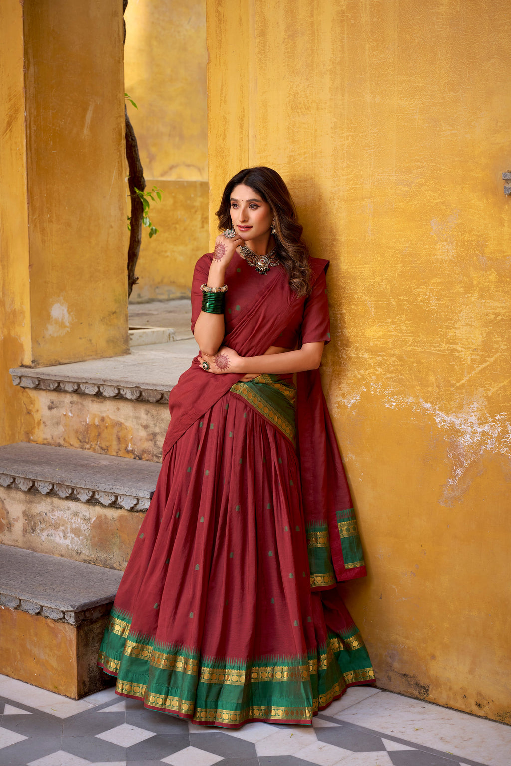 Nitriya teal pure Chanderi zari weaving half saree lehenga choli