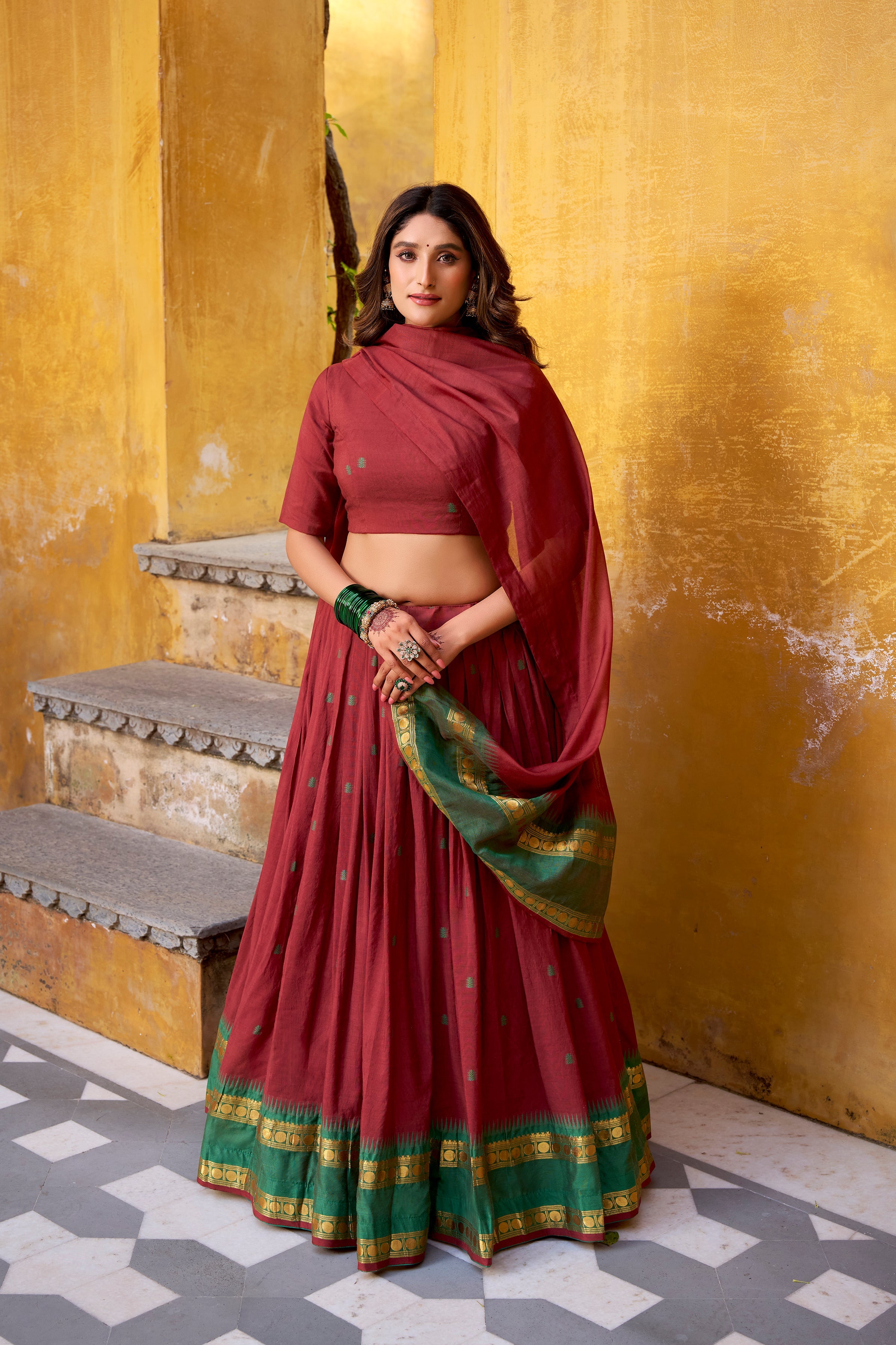 Nitriya teal pure Chanderi zari weaving half saree lehenga choli