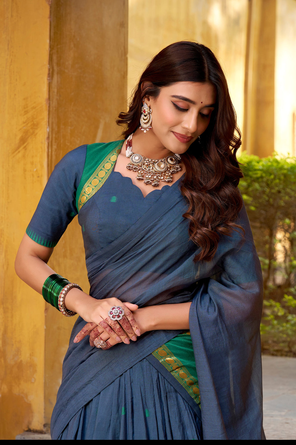 Nitriya navy blue pure Chanderi zari weaving half saree lehenga choli