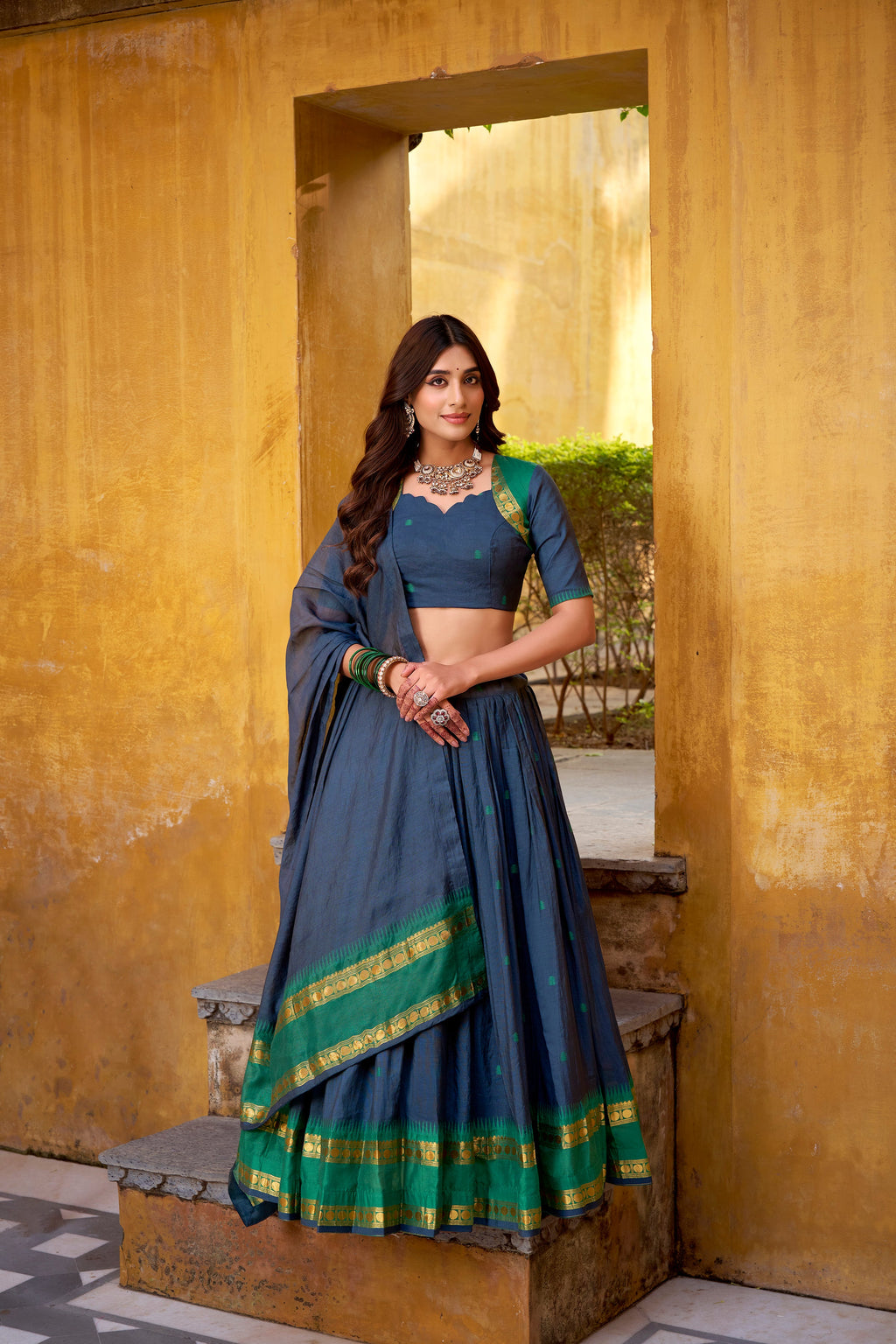 Nitriya navy blue pure Chanderi zari weaving half saree lehenga choli
