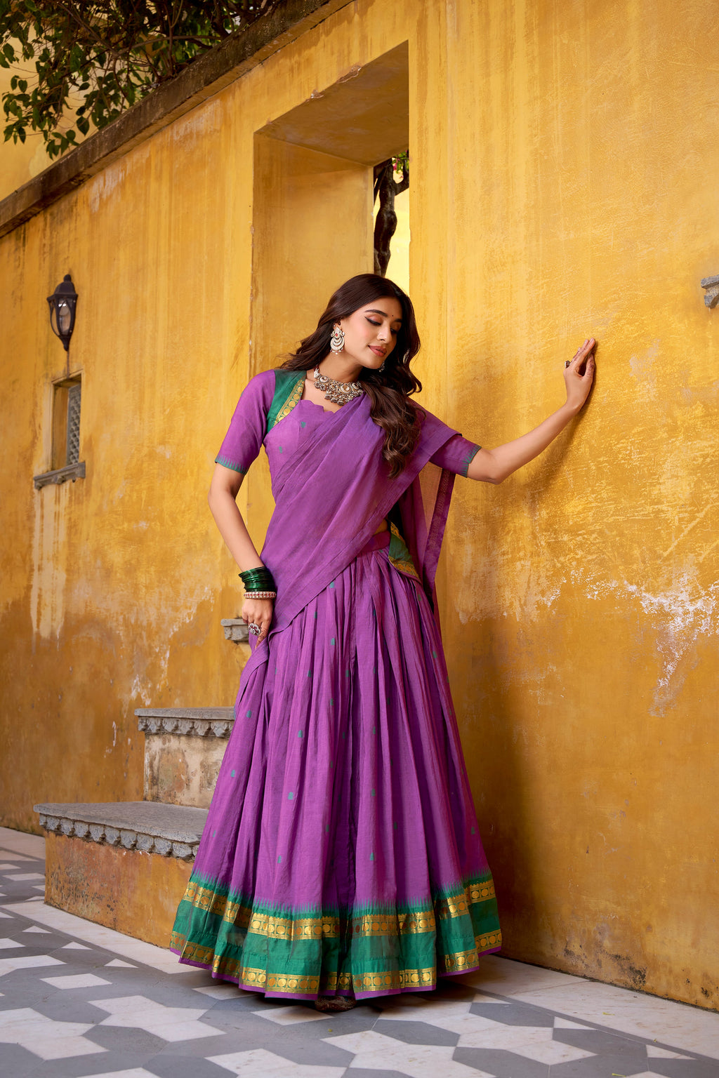 Nitriya purple pure Chanderi zari weaving half saree lehenga choli