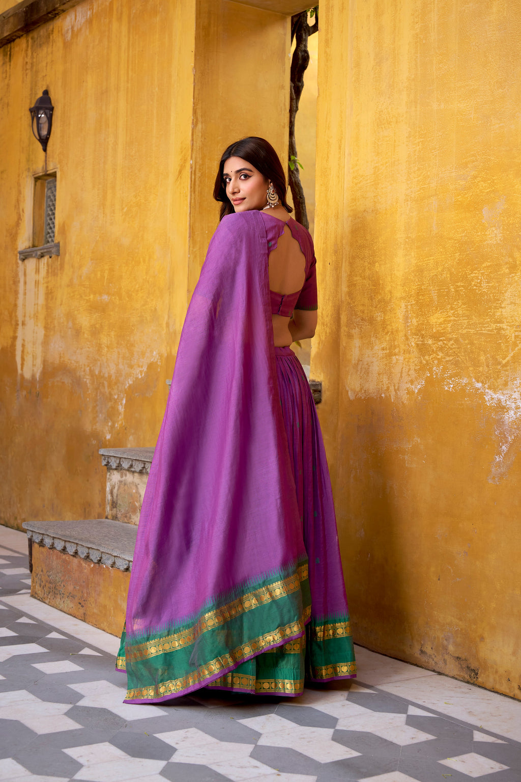 Nitriya purple pure Chanderi zari weaving half saree lehenga choli