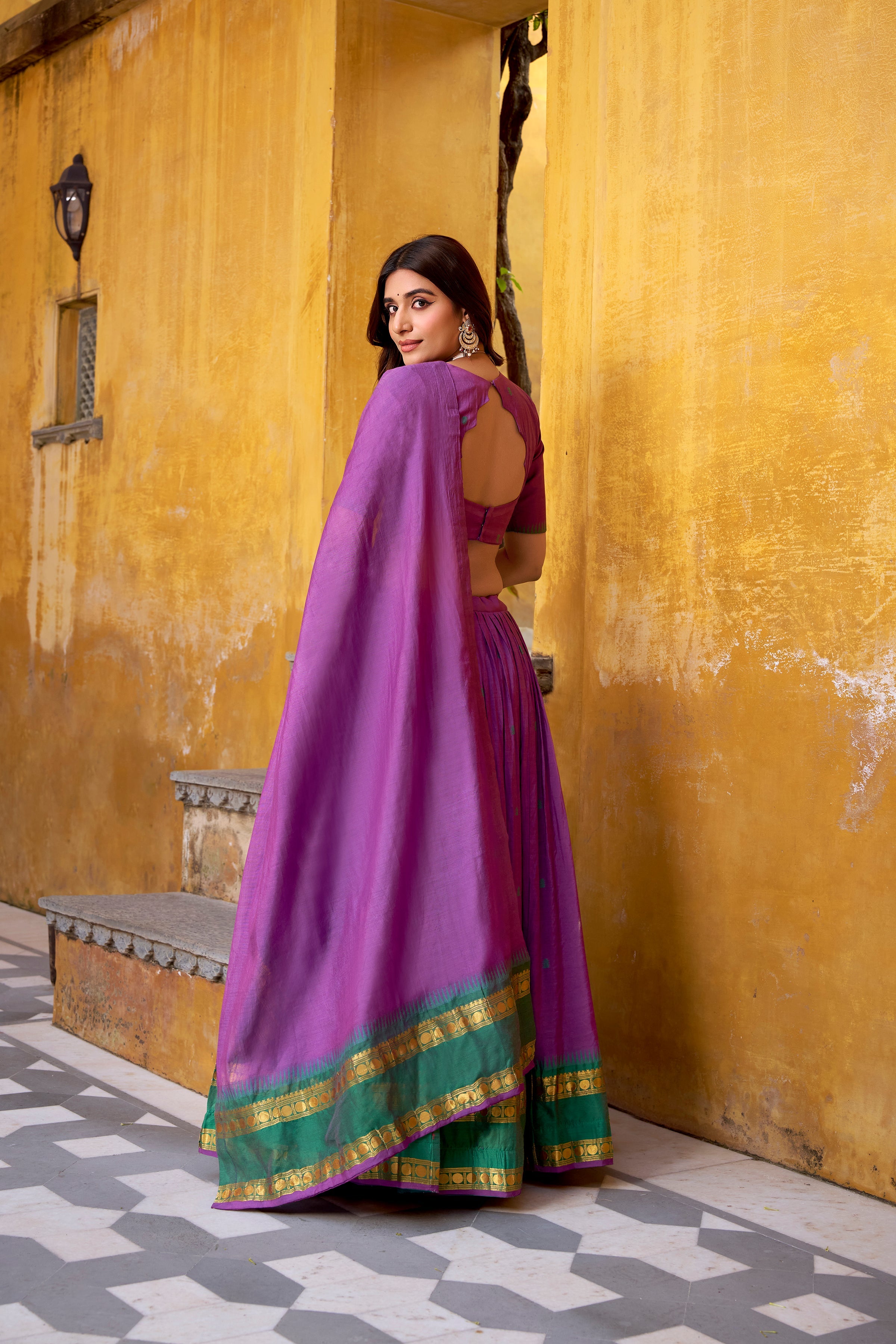 Nitriya purple pure Chanderi zari weaving half saree lehenga choli