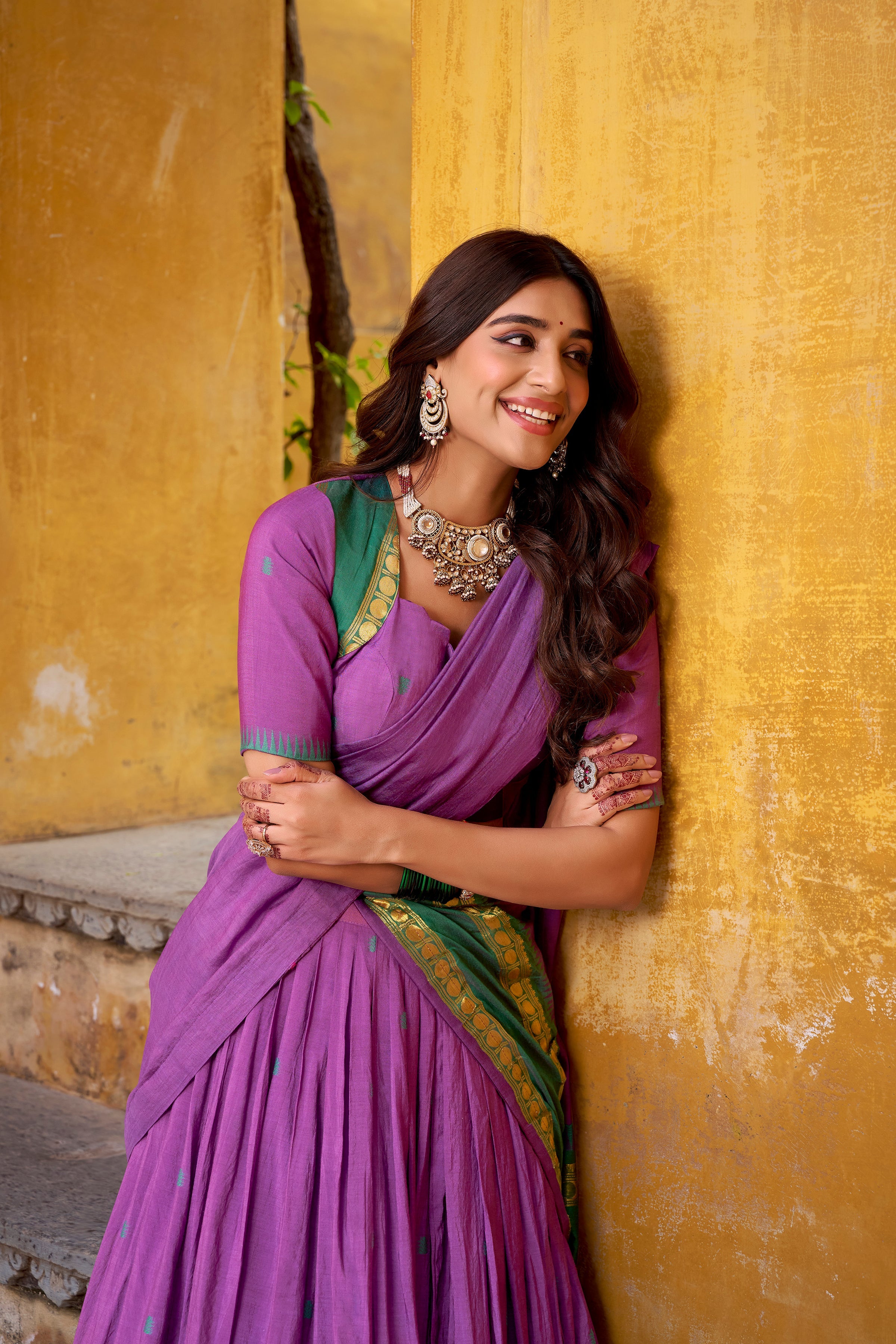 Nitriya purple pure Chanderi zari weaving half saree lehenga choli