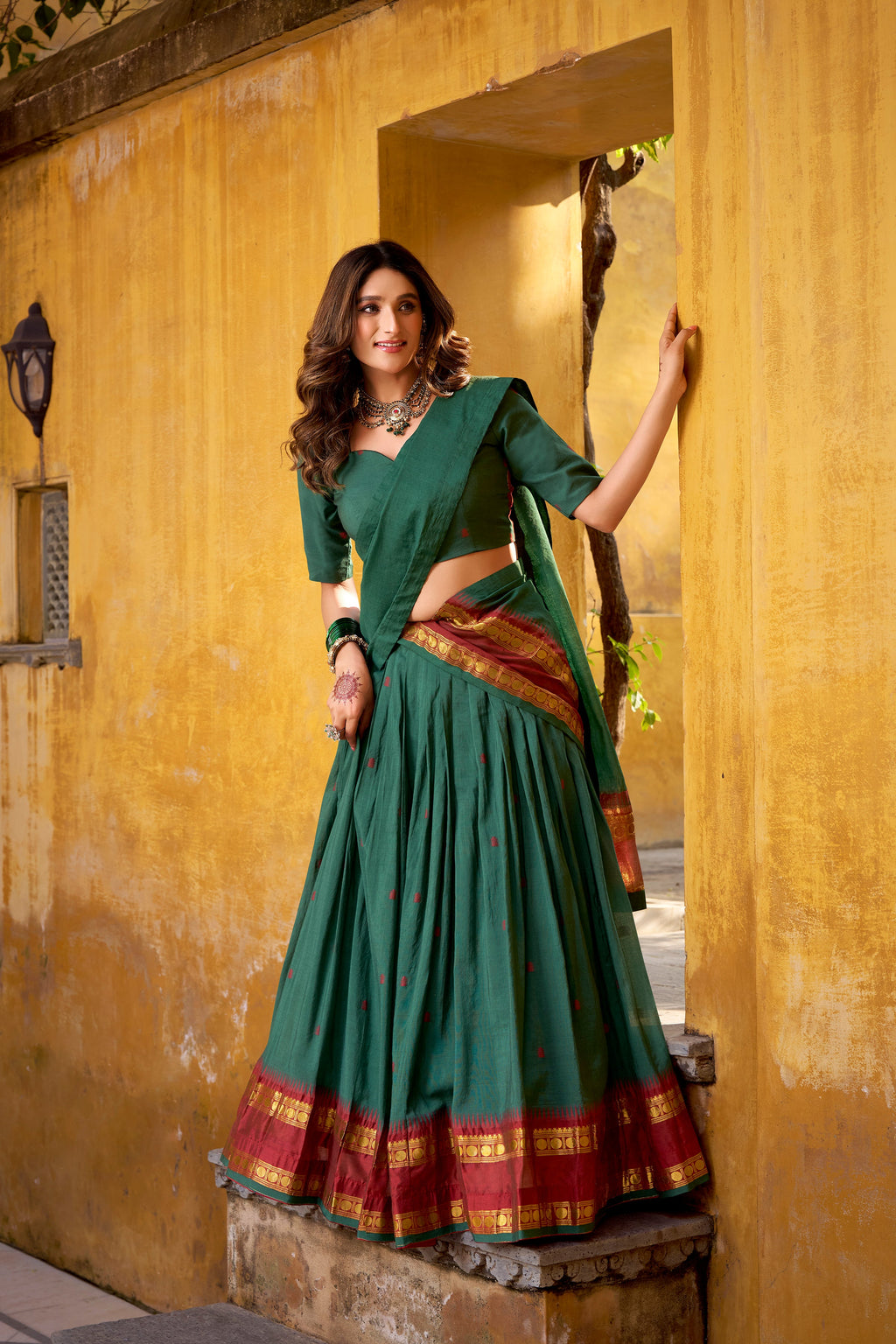 Nitriya teal pure Chanderi zari weaving half saree lehenga choli