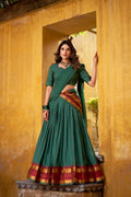 Nitriya teal pure Chanderi zari weaving half saree lehenga choli