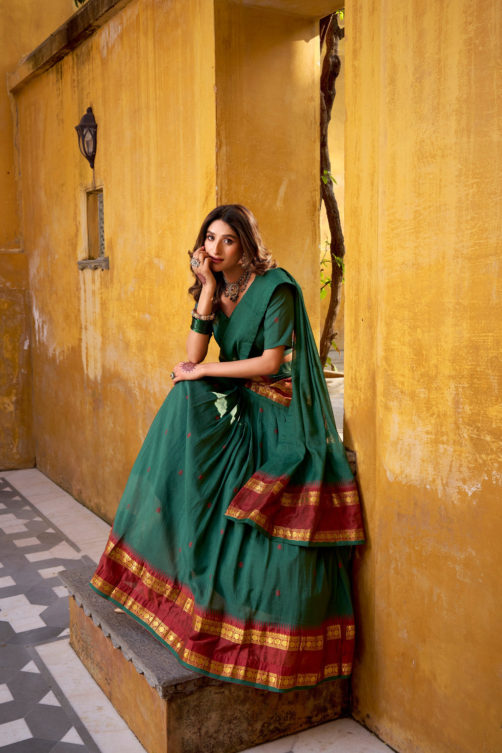 Nitriya teal pure Chanderi zari weaving half saree lehenga choli