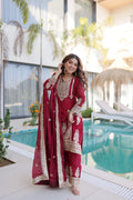 Nysika maroon Fendi silk kurti set with coding sequins embroidery