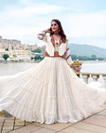 Off-white pure rayon lehenga with mirror Gamthi work blouse and koti
