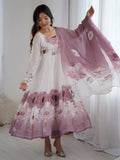 Onion pink pure organza silk floral Anarkali suit set