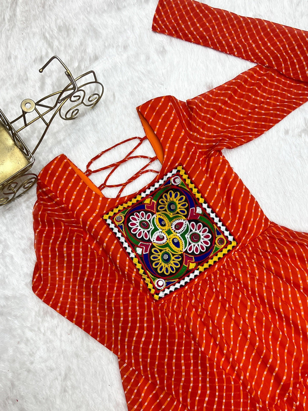 Manvitha orange georgette Leheriya printed Navratri gown