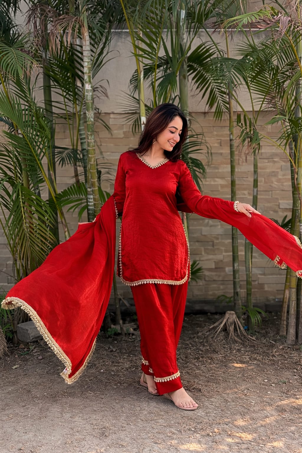 PREMIUM FENDY SILK SHARARA SUIT WITH PEARL MIRROR LACE WORK
